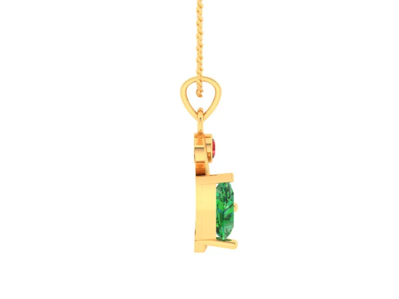 14k Unique Duck Shaped Pendant Adorned With Green And Red Stone