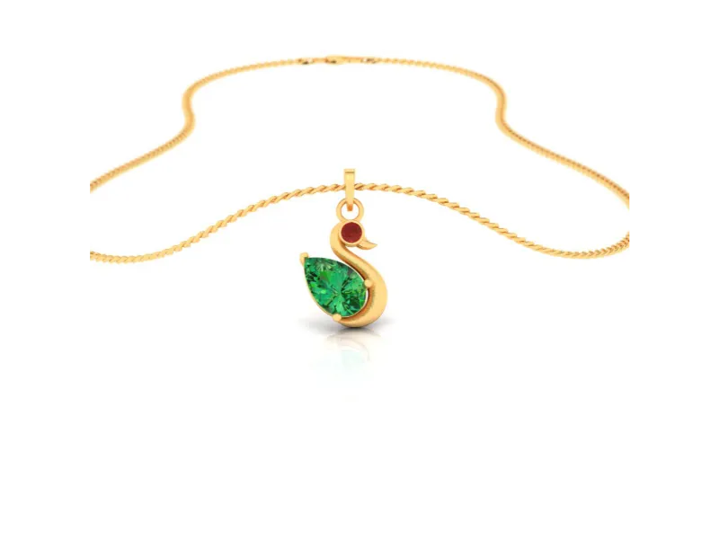 14k Unique Duck Shaped Pendant Adorned With Green And Red Stone