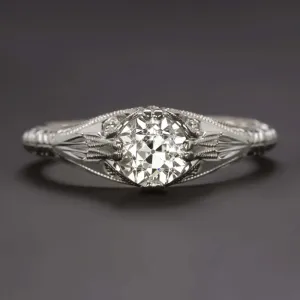 3/4 CARAT OLD EUROPEAN CUT DIAMOND ENGAGEMENT RING VINTAGE STYLE WHITE GOLD