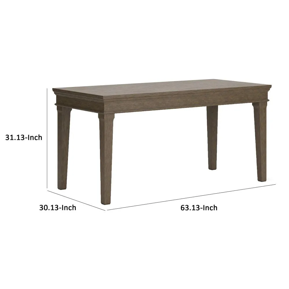 63 Inch Home Office Desk, Acacia Wood Top, Wire Brushed Weathered Gray By Casagear Home