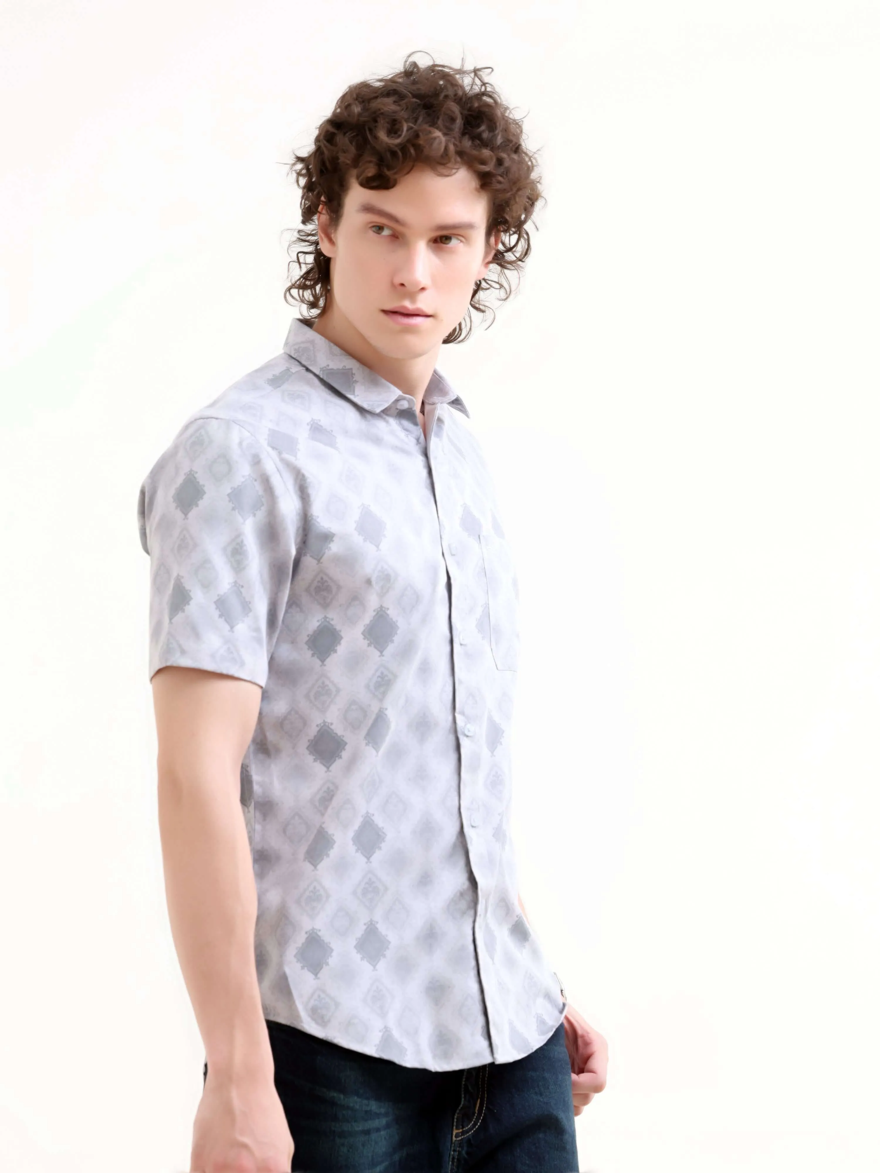 Abstract Bloom Print Grey Shirt