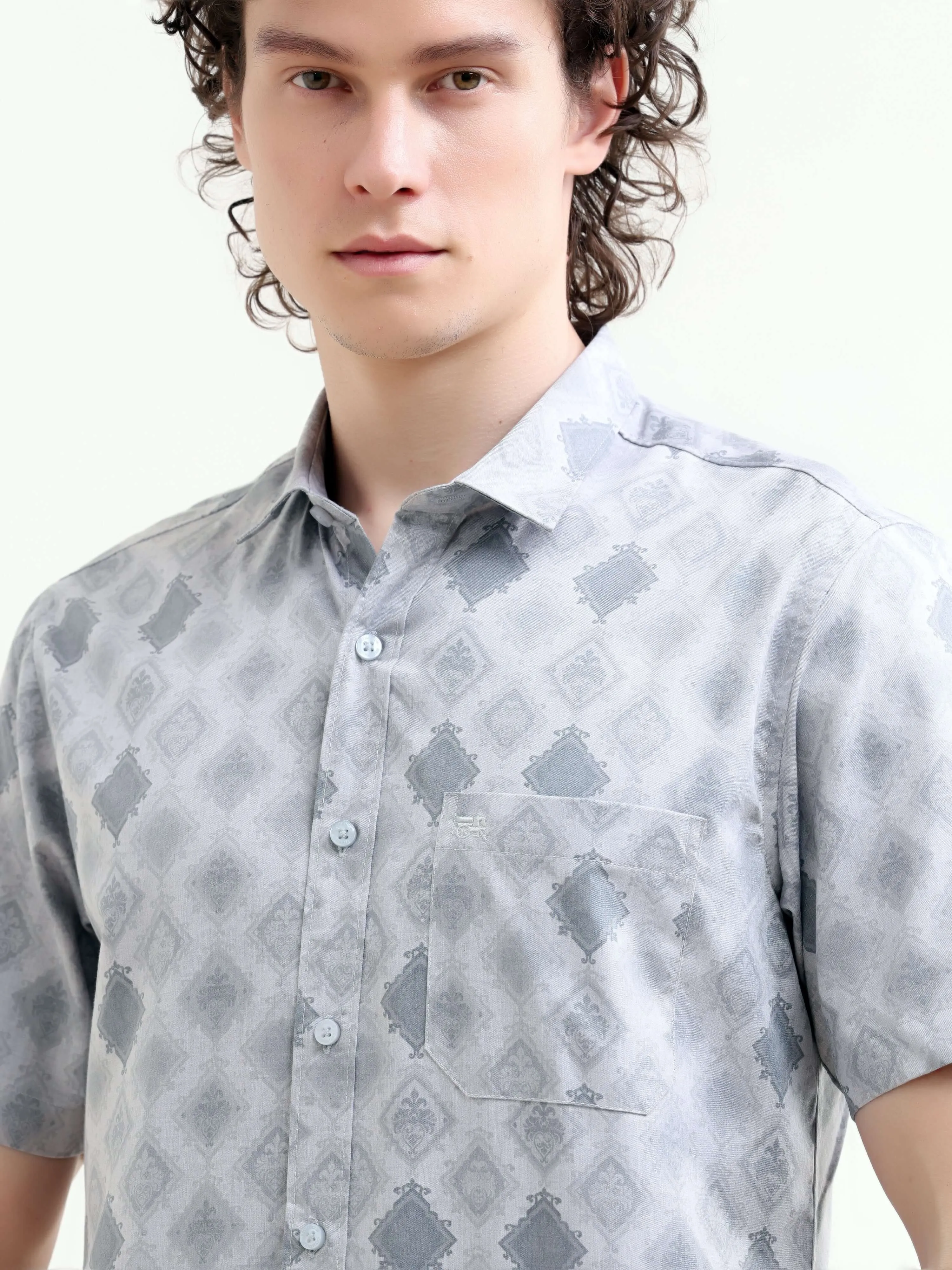 Abstract Bloom Print Grey Shirt