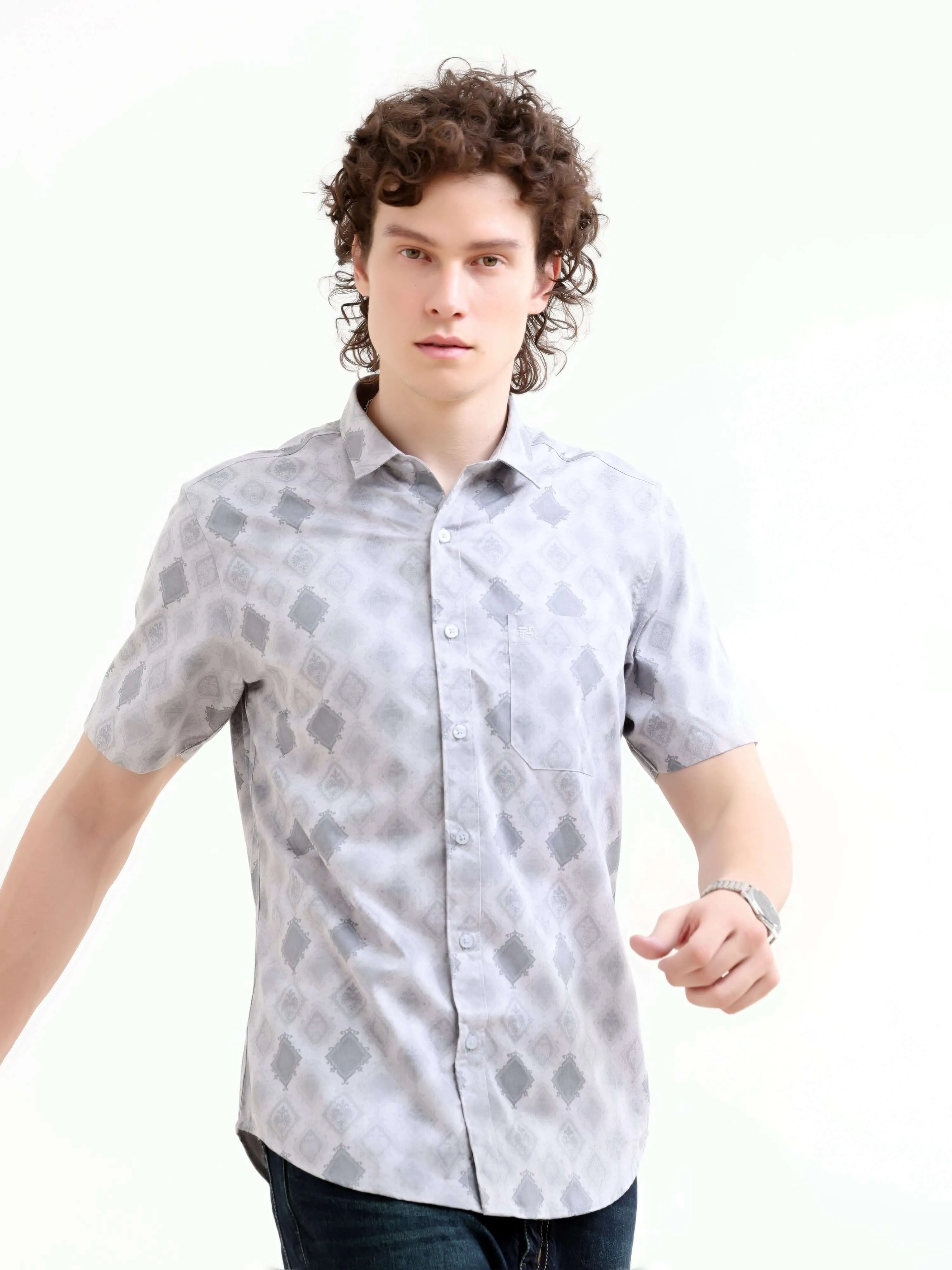 Abstract Bloom Print Grey Shirt