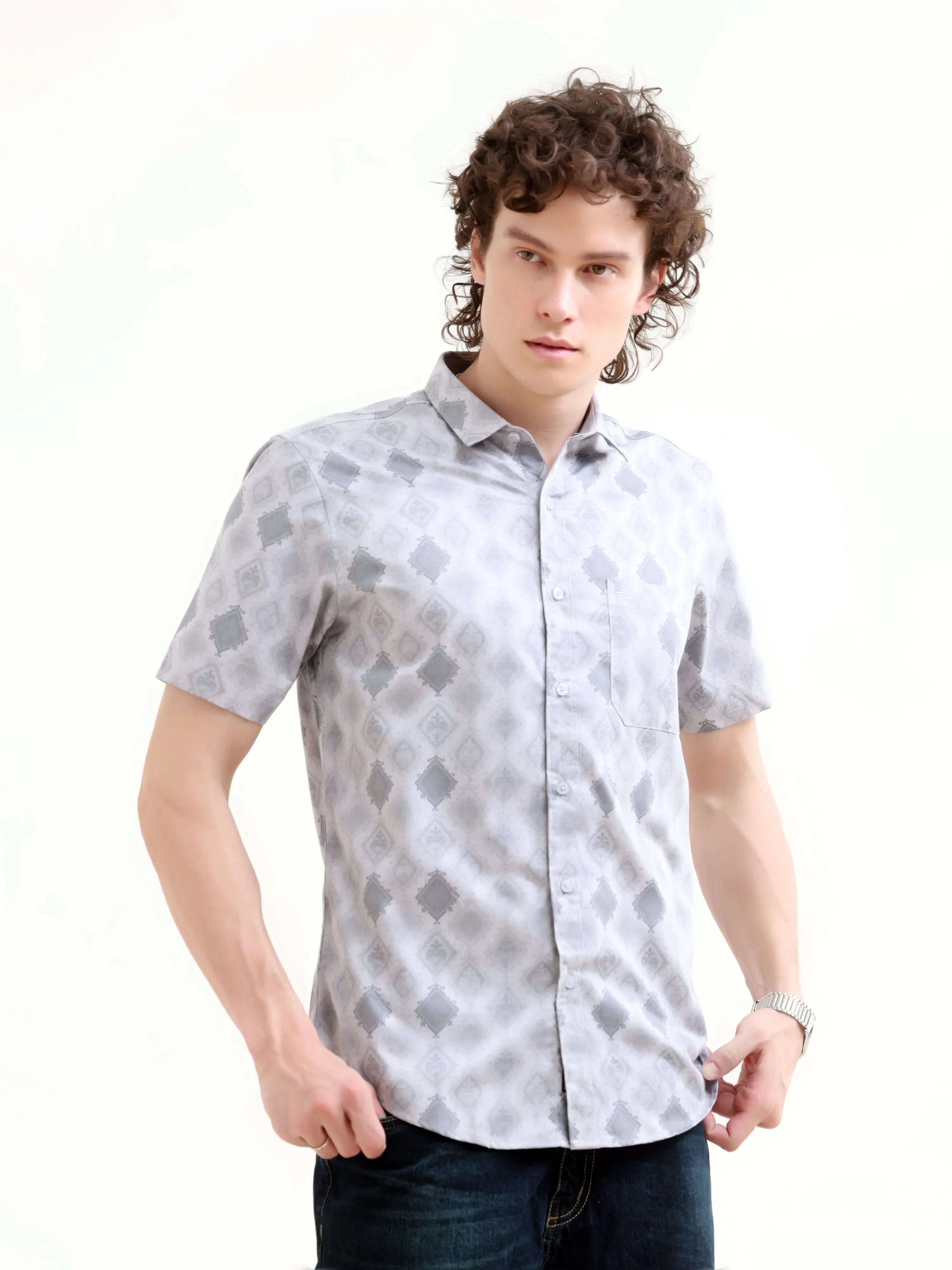 Abstract Bloom Print Grey Shirt