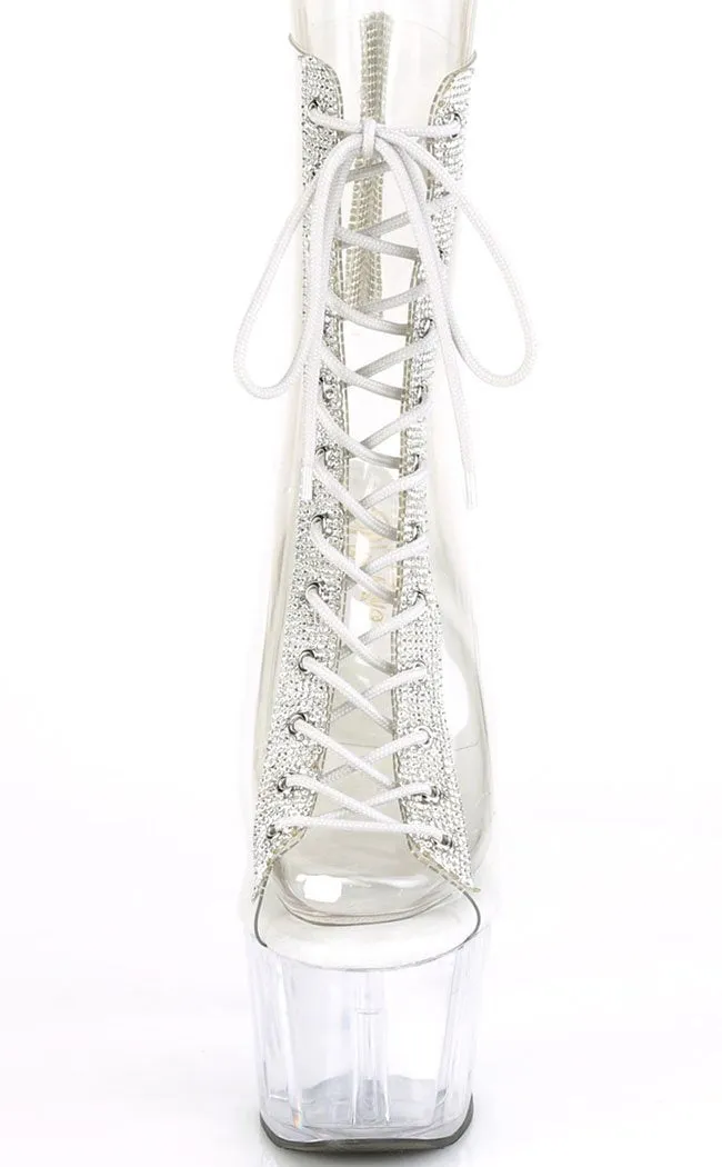 ADORE-1016C-2 Clear Rhinestone Ankle Boots