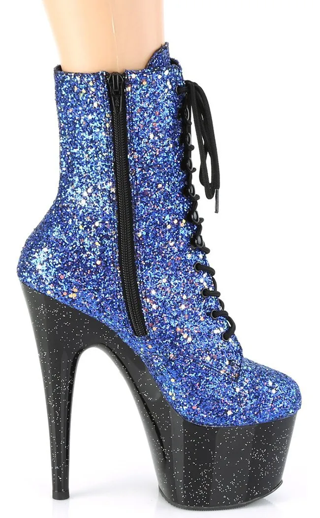 ADORE-1020MG Blue Glitter & Black Boots