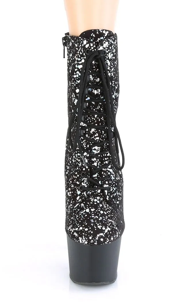 ADORE-1020SPLAT Silver Hologram & Black Boots