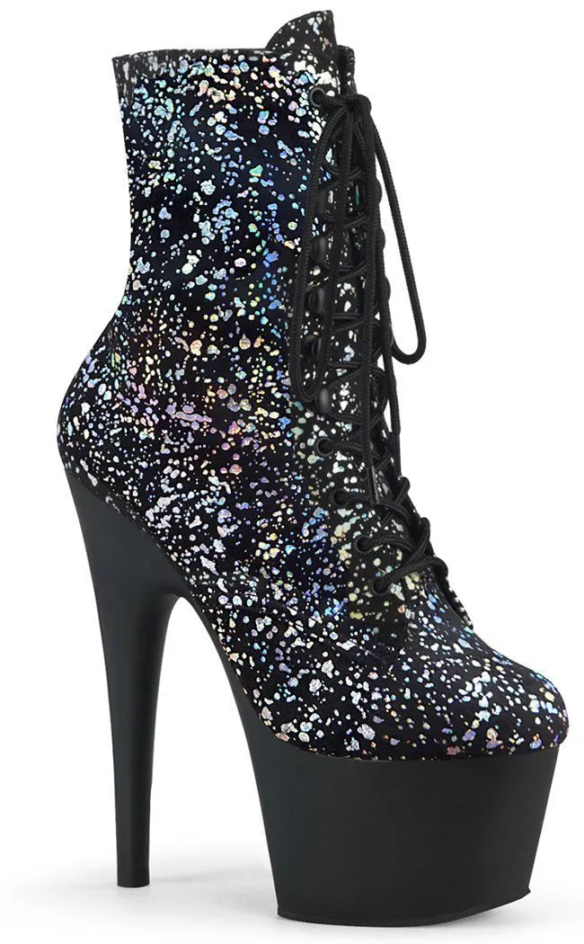 ADORE-1020SPLAT Silver Hologram & Black Boots