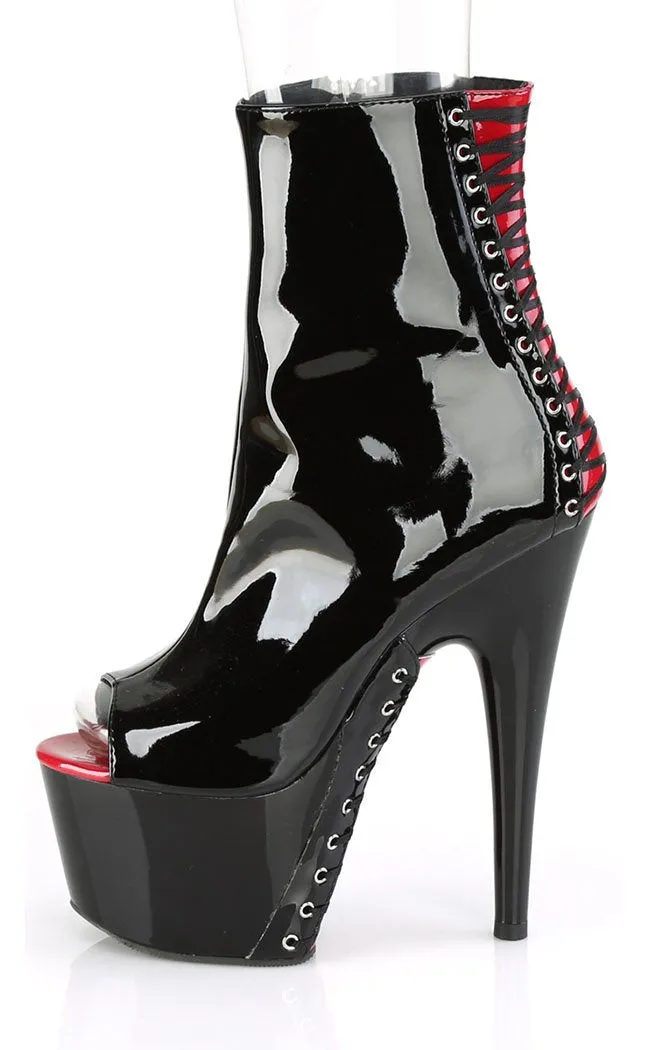 ADORE-1025 Black & Red Patent Peeptoe Boots