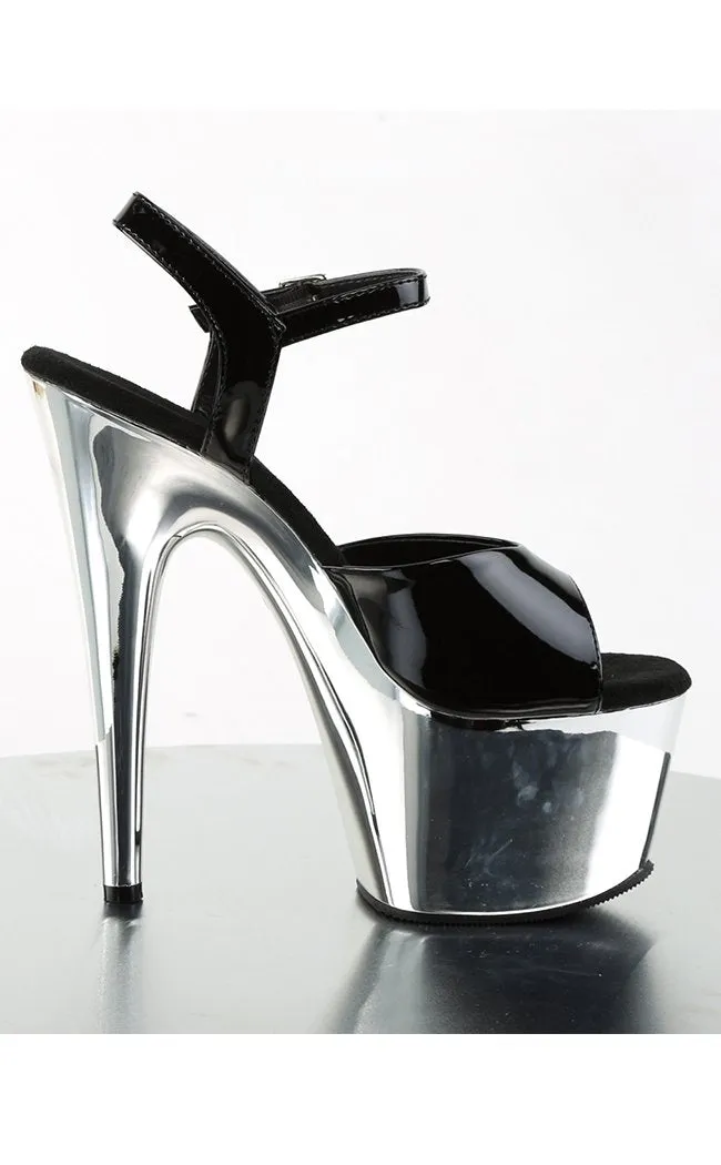 ADORE-709 Black Patent and Chrome Heels