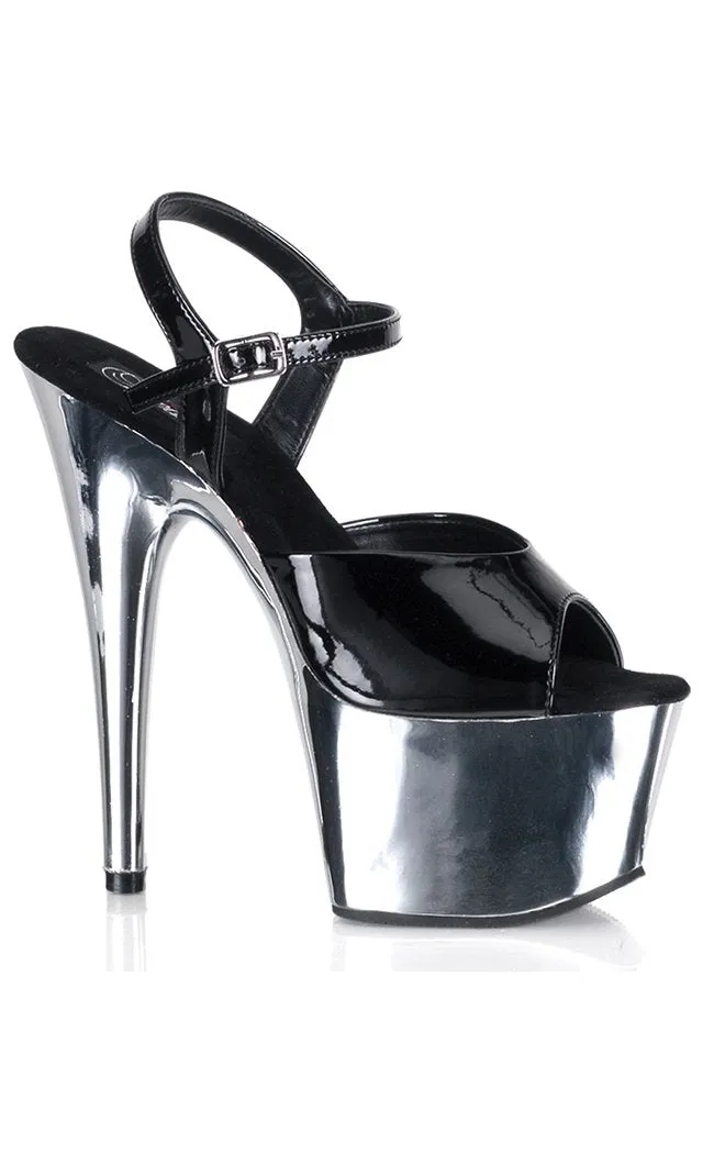 ADORE-709 Black Patent and Chrome Heels