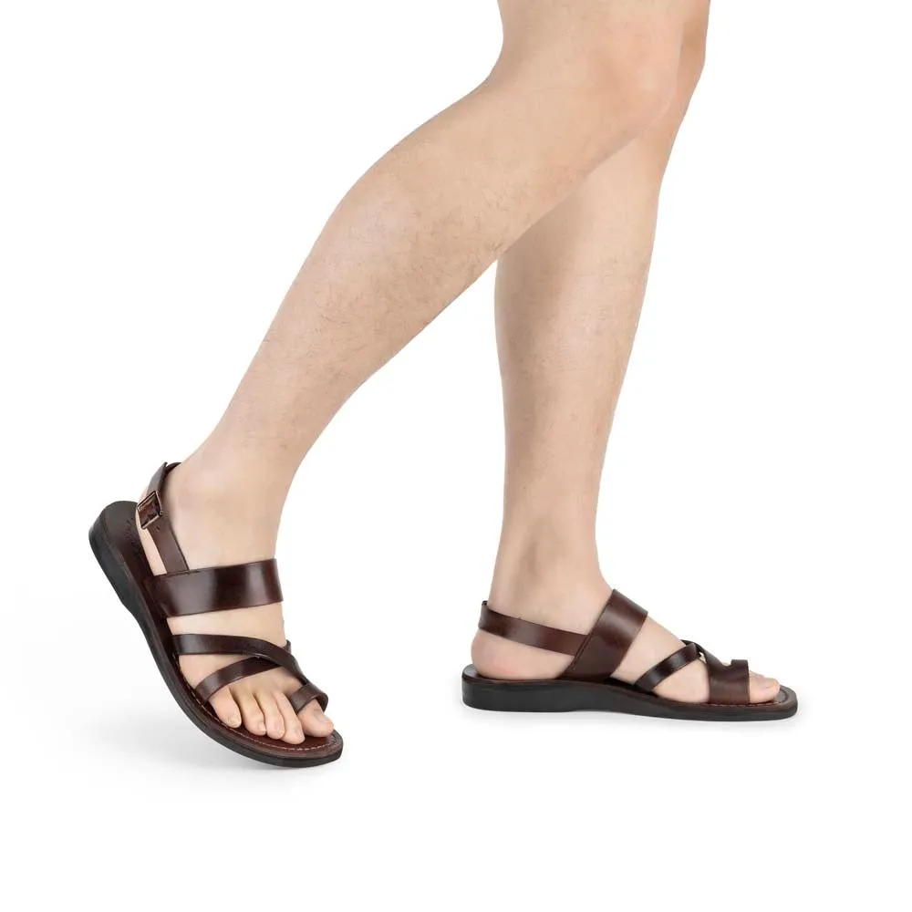 Amos - Leather Ankle Strap Flat Sandal | Brown