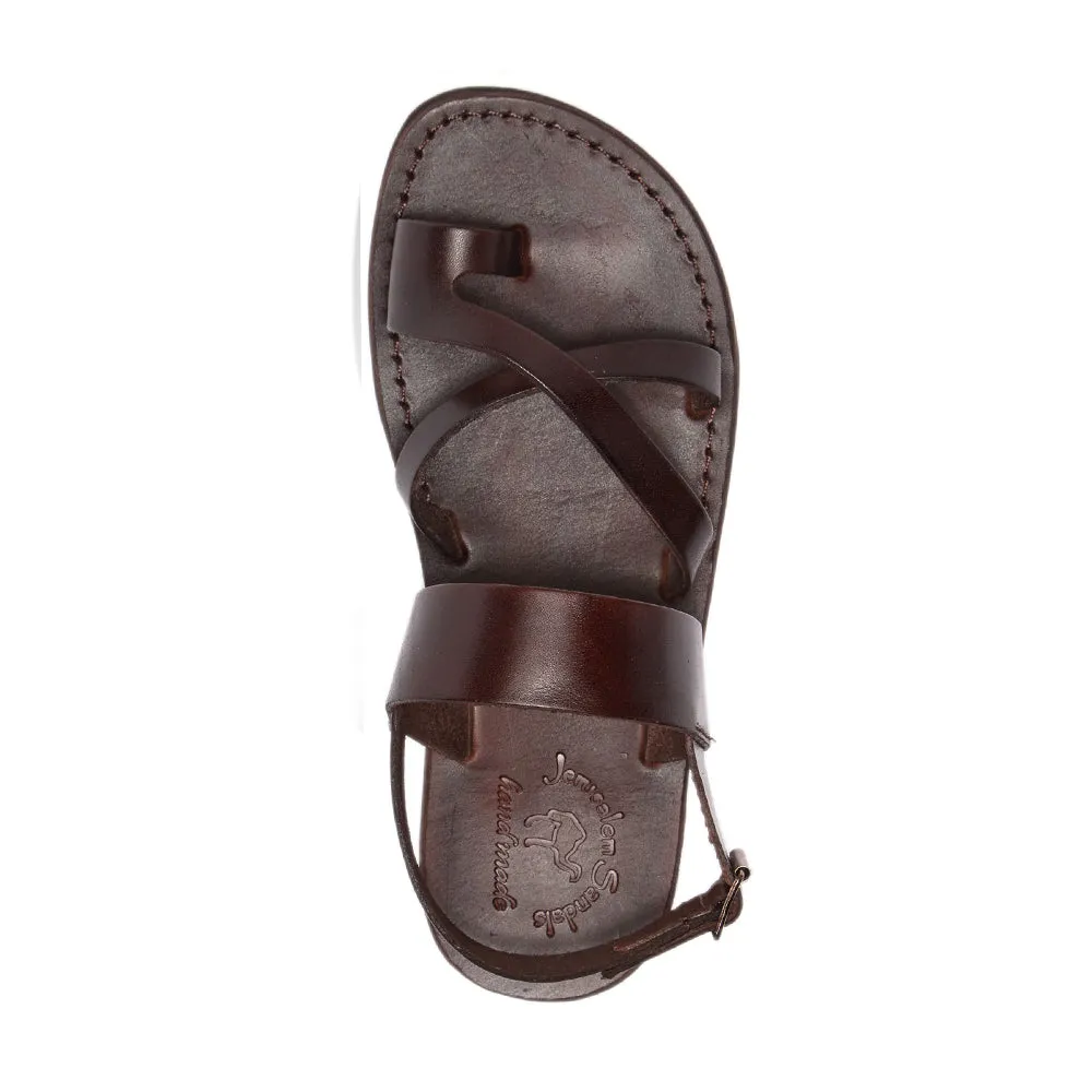 Amos - Leather Ankle Strap Flat Sandal | Brown