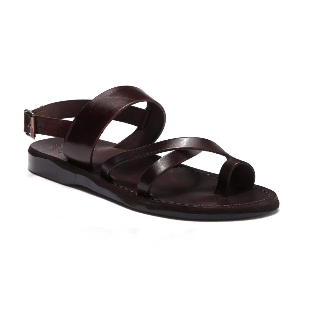 Amos - Leather Ankle Strap Flat Sandal | Brown