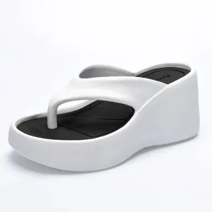 AMOZAE- - Clip Toe Wedges Flip Flops Chunky Platform