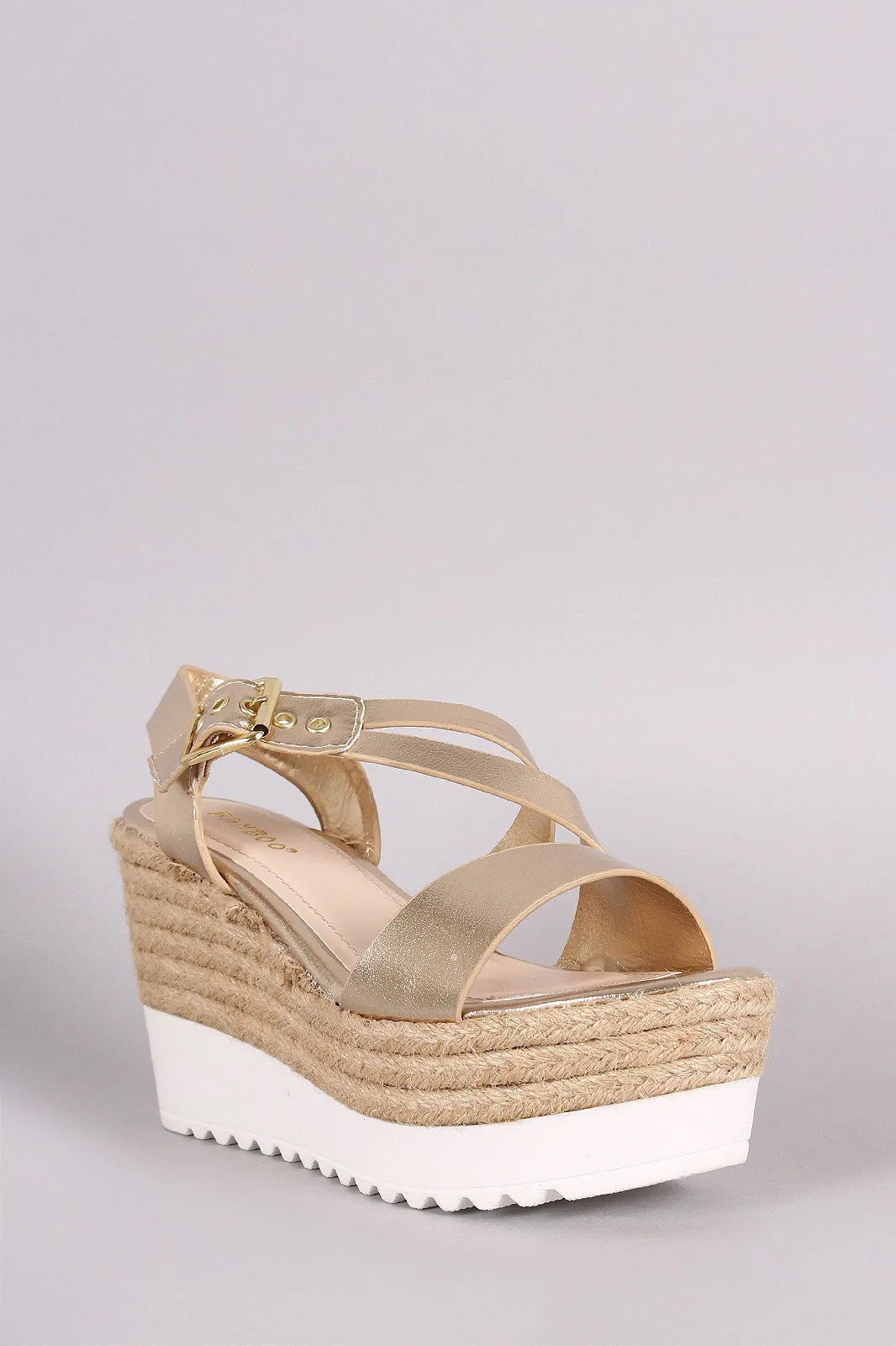 Bamboo Asymmetrical Strappy Flatform Wedge