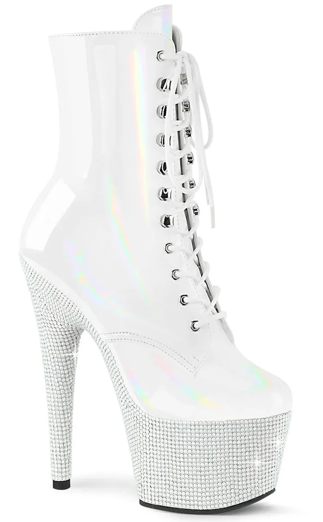 BEJEWELED-1020-7 White Holo Rhinestone Boots