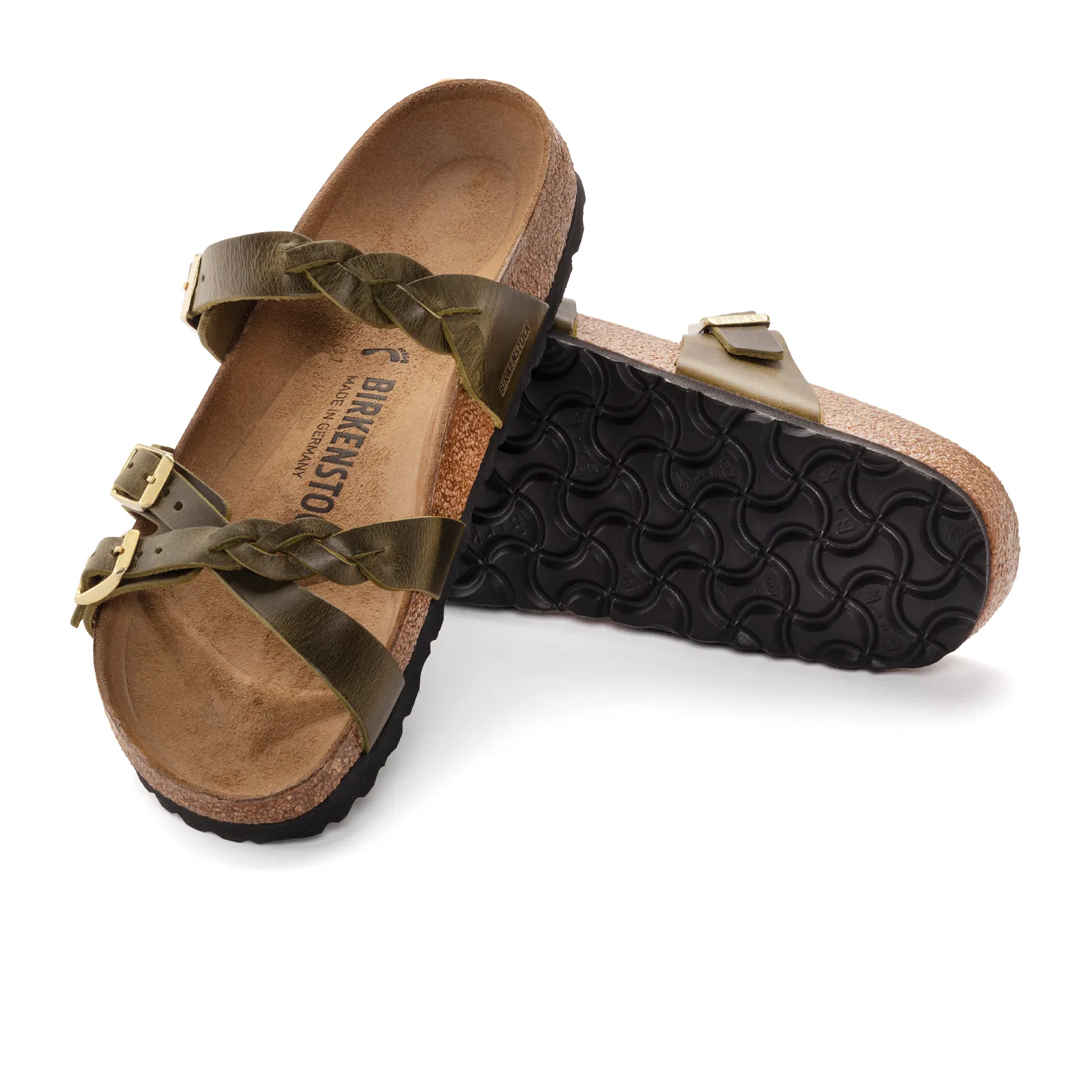 Birkenstock Franca Braid Slide Sandal (Women) - Green Olive Oiled Leather