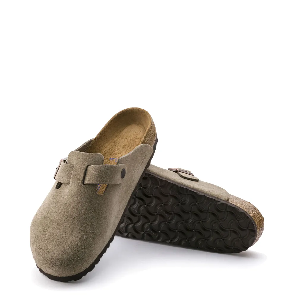 Birkenstock Women's Boston Suede Leather Soft Footbed Clog in Taupe