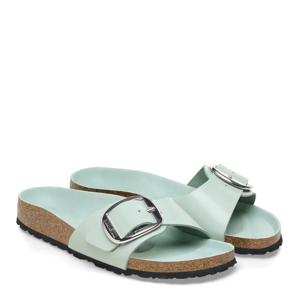 Birkenstock Women's Madrid Big Buckle Natural Leather Patent in High-Shine Surf Green (Narrow WIdth)