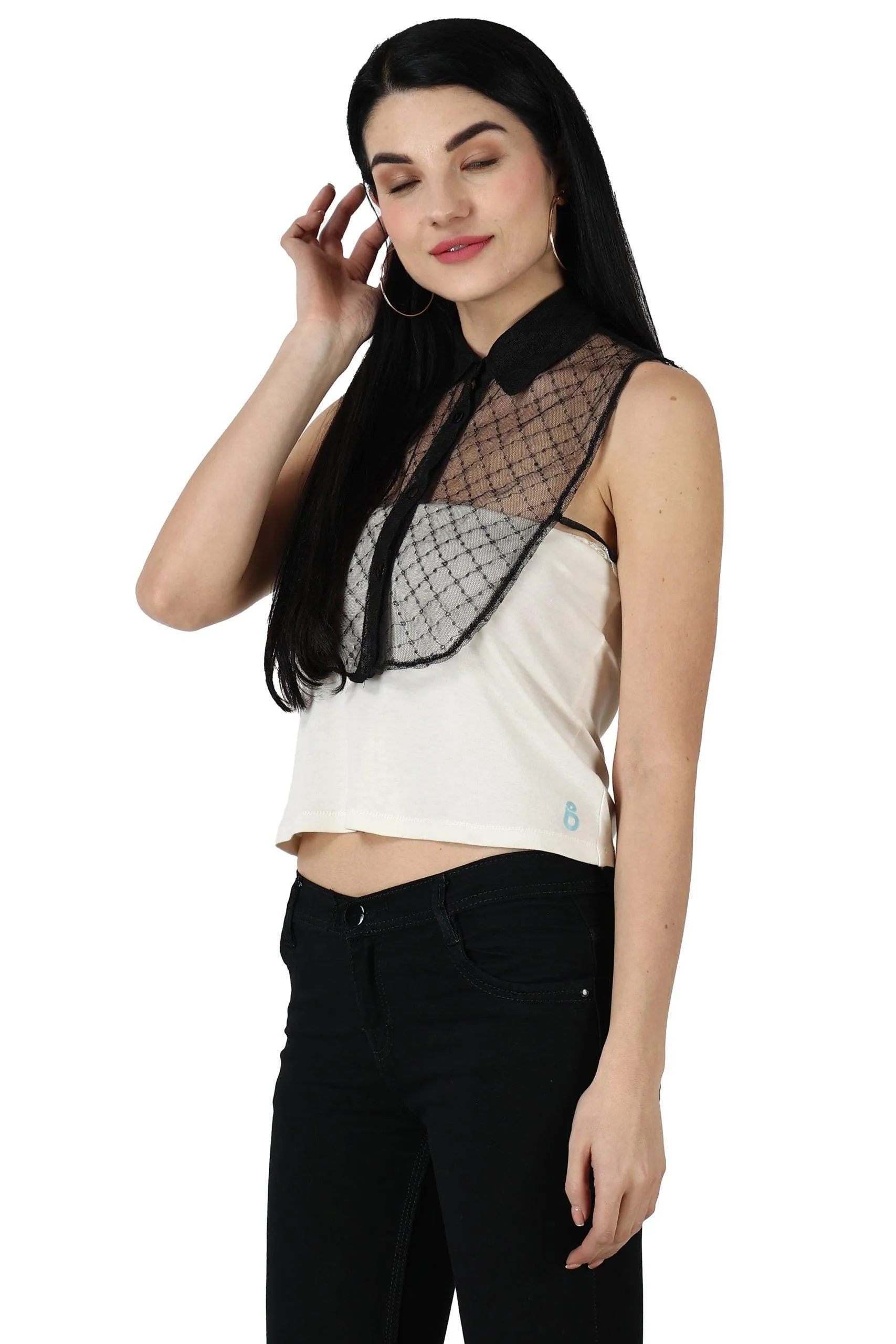 Black Square Printed Lace Detachable Collar