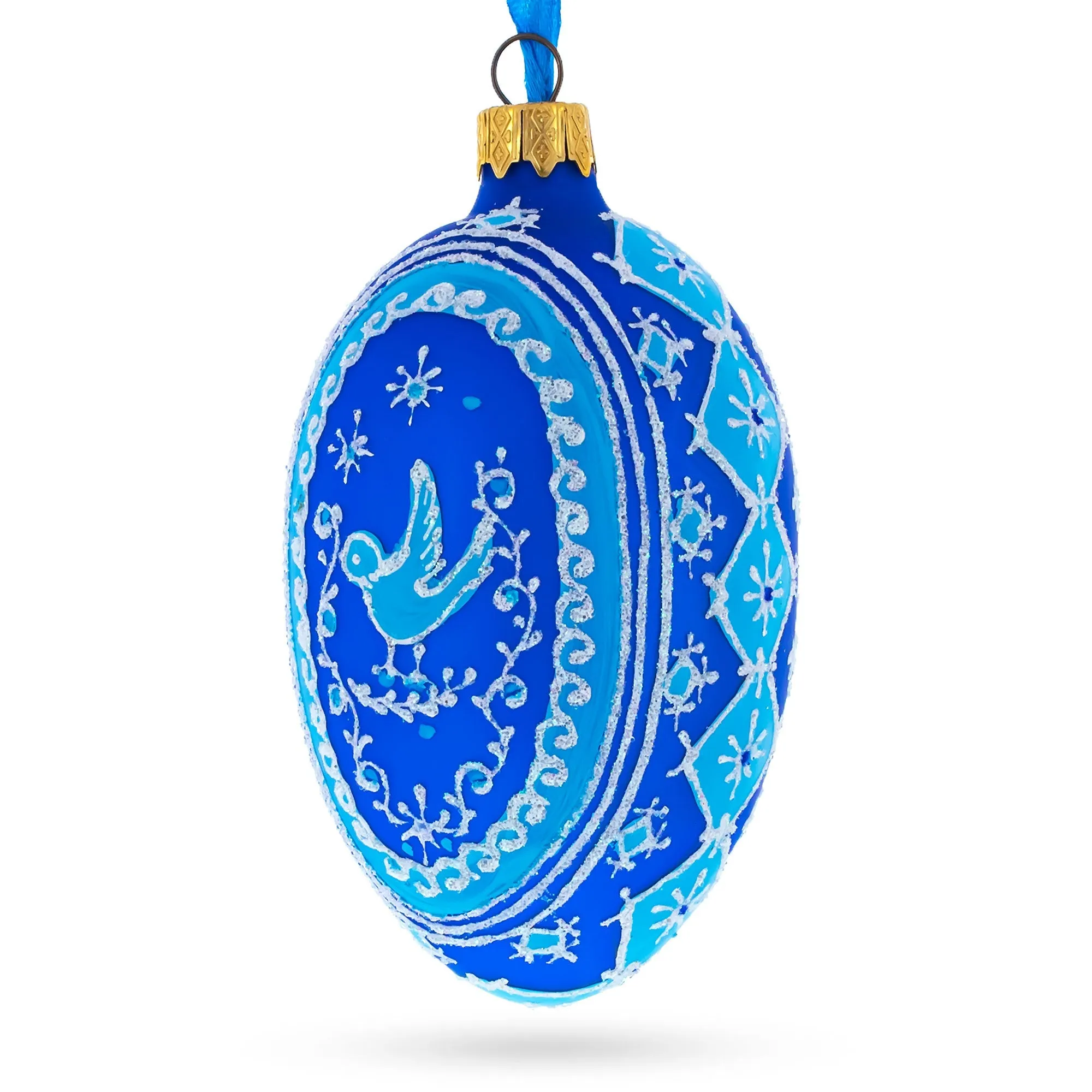 Blue Bird Pysanka Egg Glass Ornament 4 Inches