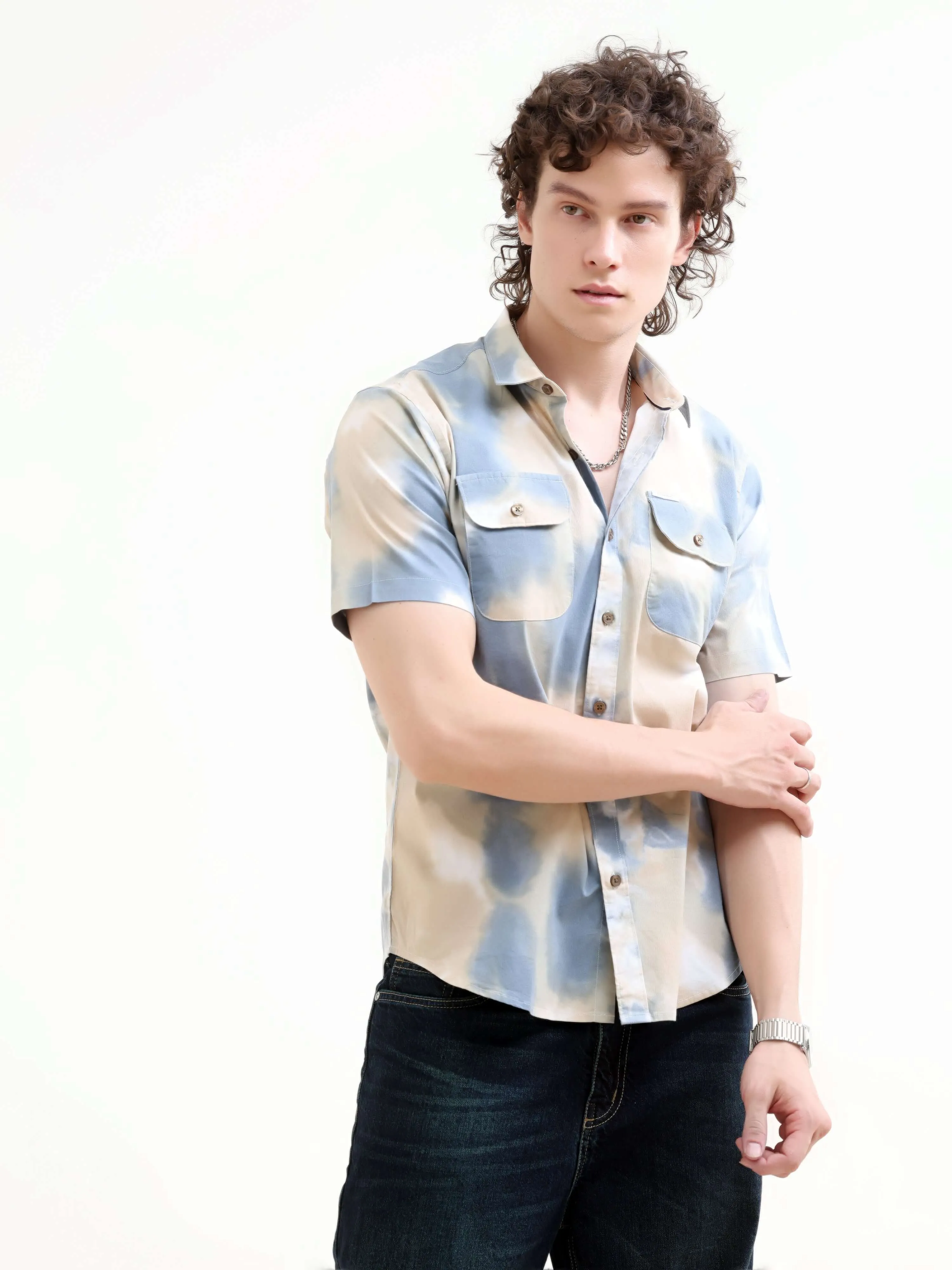 Blue Cloud Printed Casual Shirt