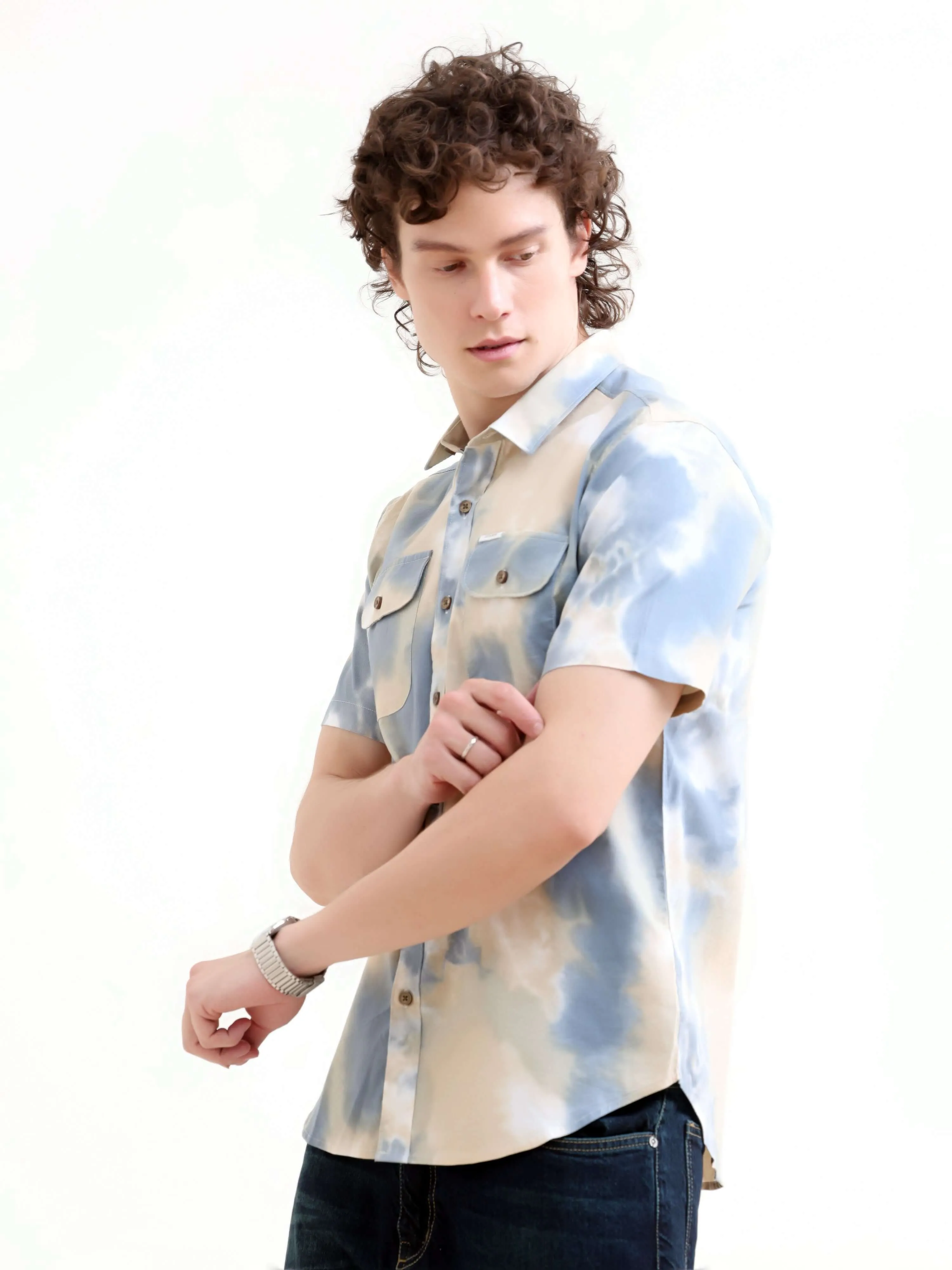 Blue Cloud Printed Casual Shirt