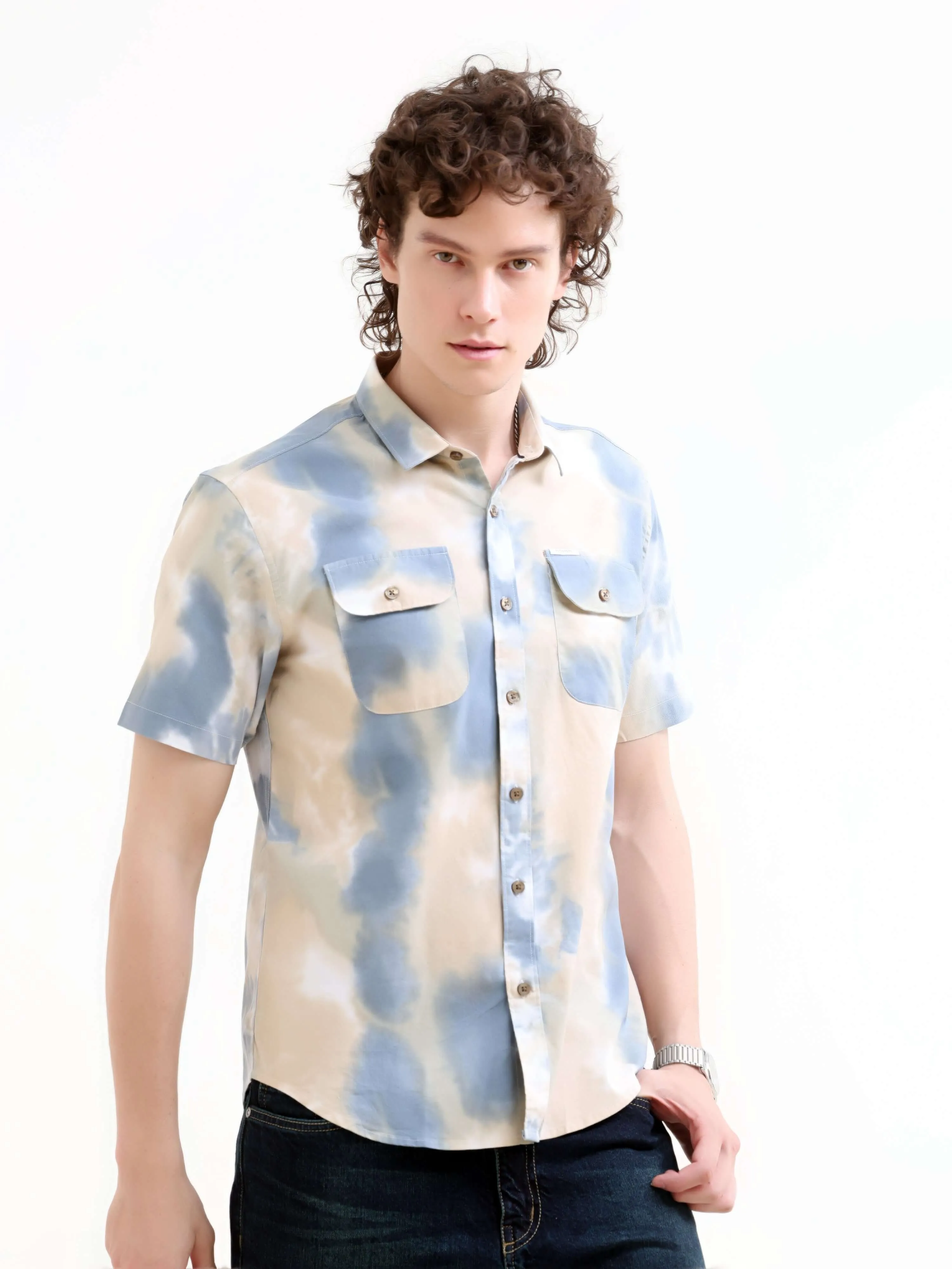 Blue Cloud Printed Casual Shirt