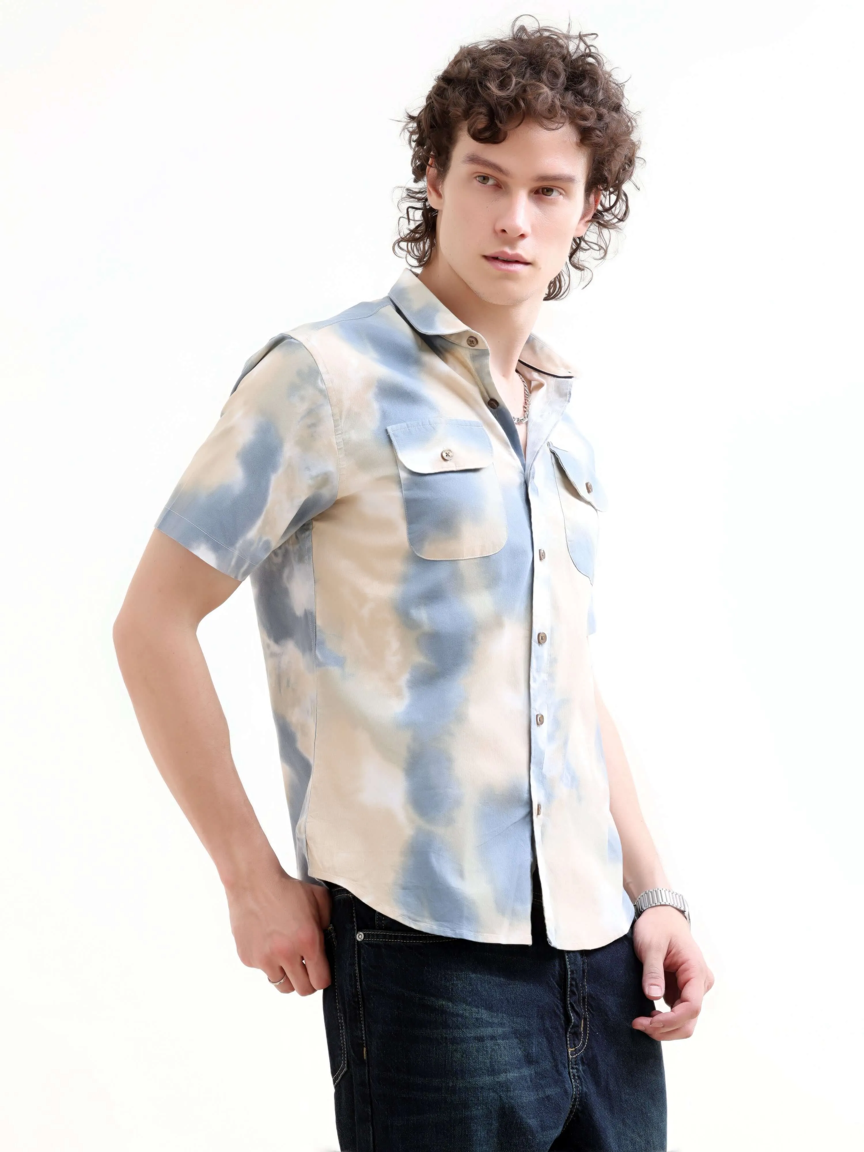 Blue Cloud Printed Casual Shirt