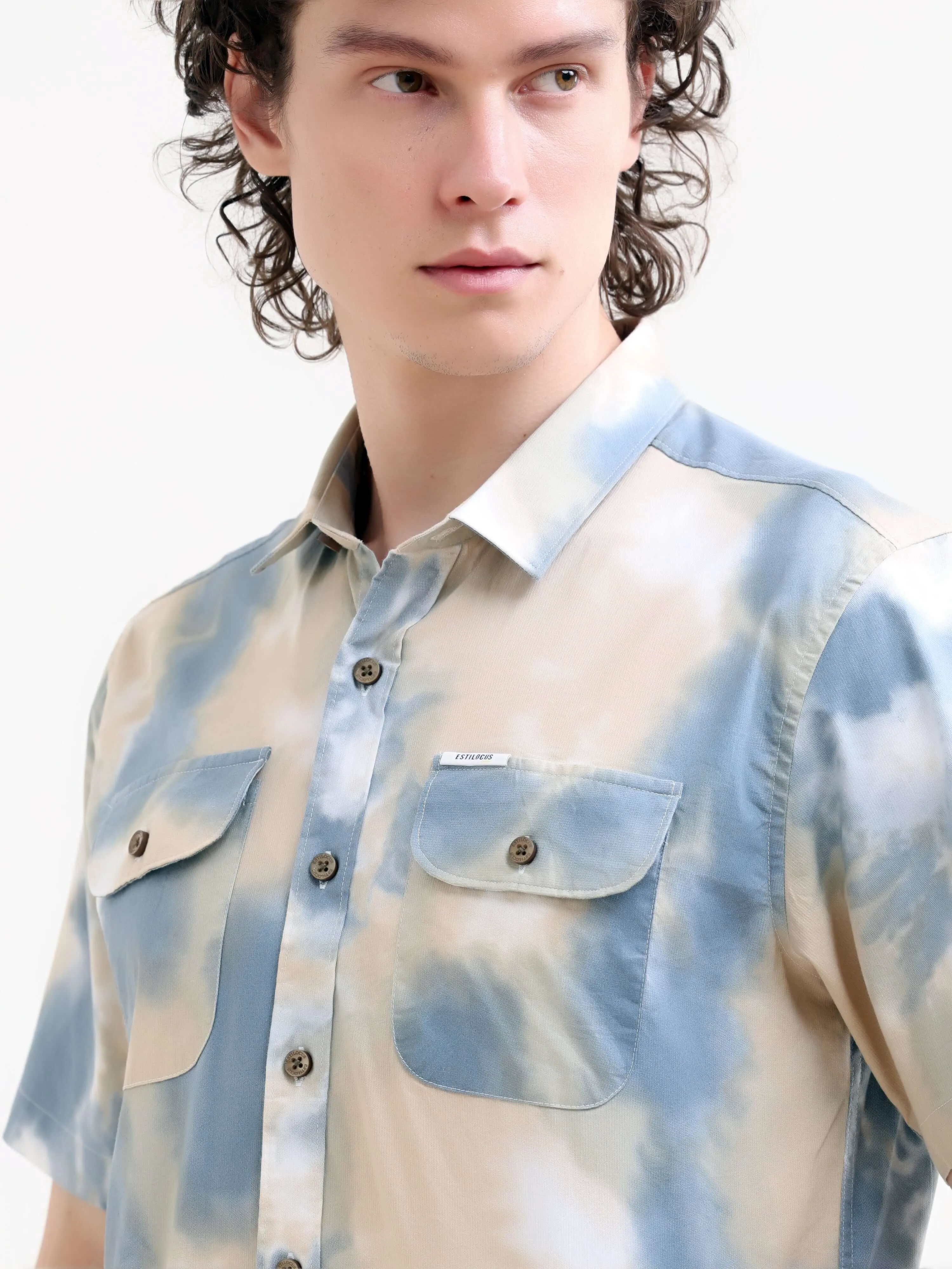 Blue Cloud Printed Casual Shirt