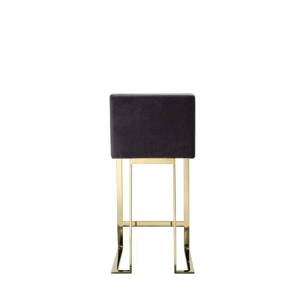 Boly 26 Inch Counter Stool Chair, Cushioned Gray Velvet, Gold Cantilever By Casagear Home