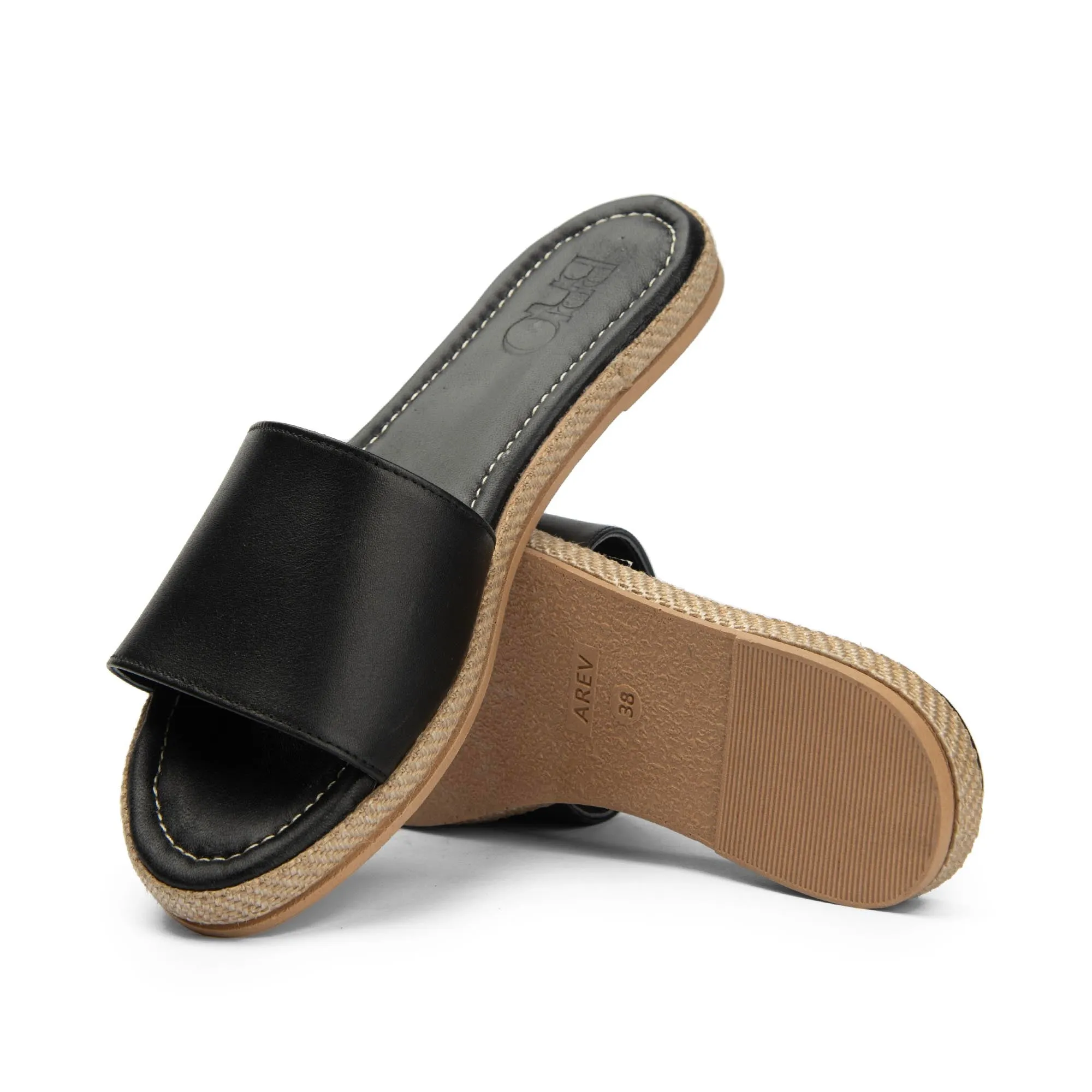 Brio Buckle Black Natural Leather Slippers