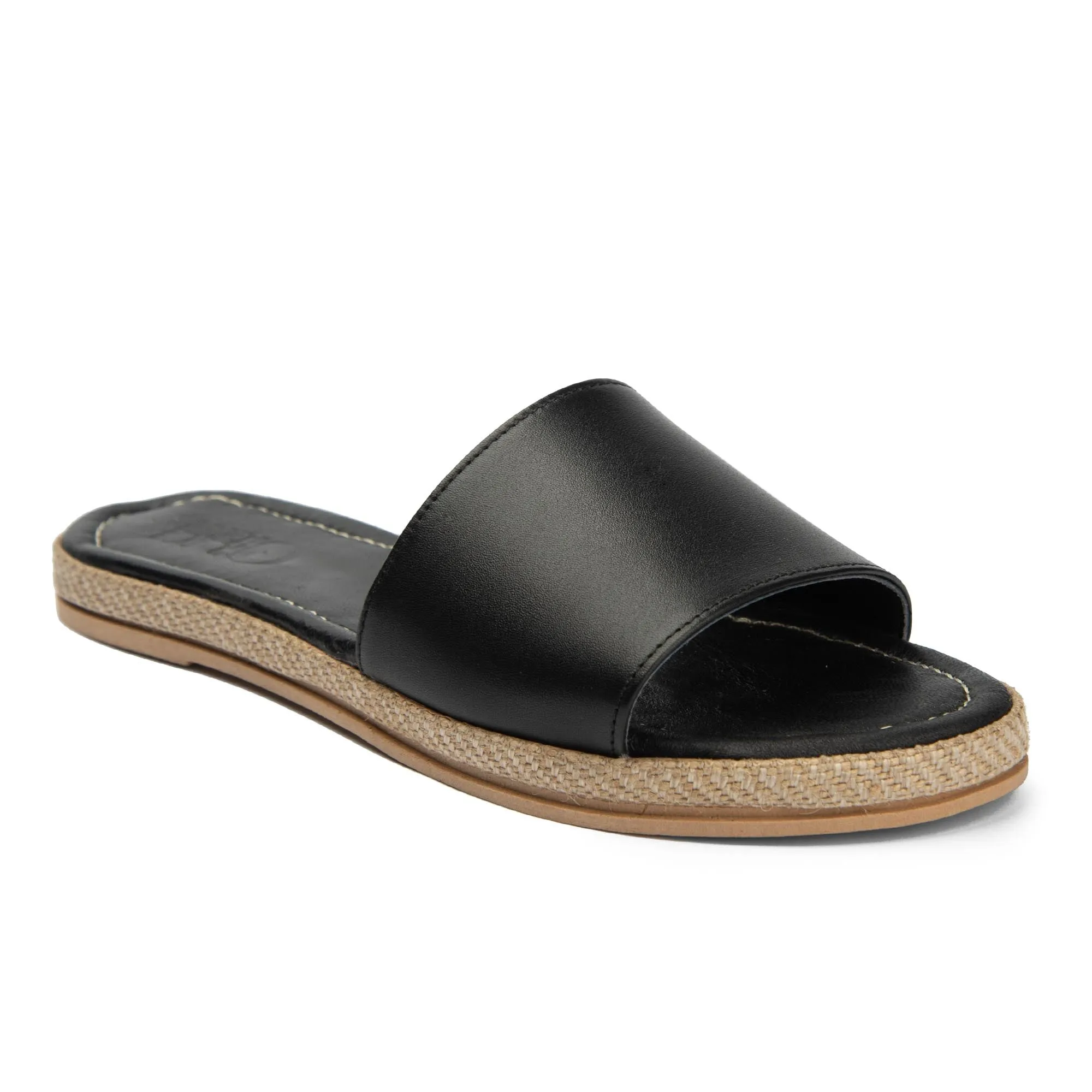 Brio Buckle Black Natural Leather Slippers