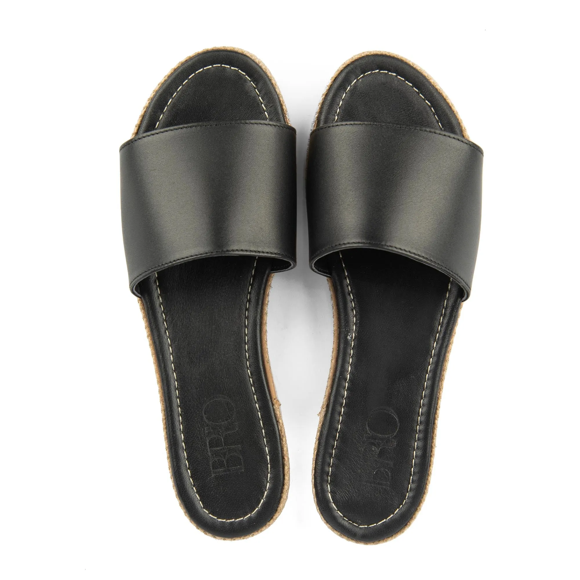 Brio Buckle Black Natural Leather Slippers