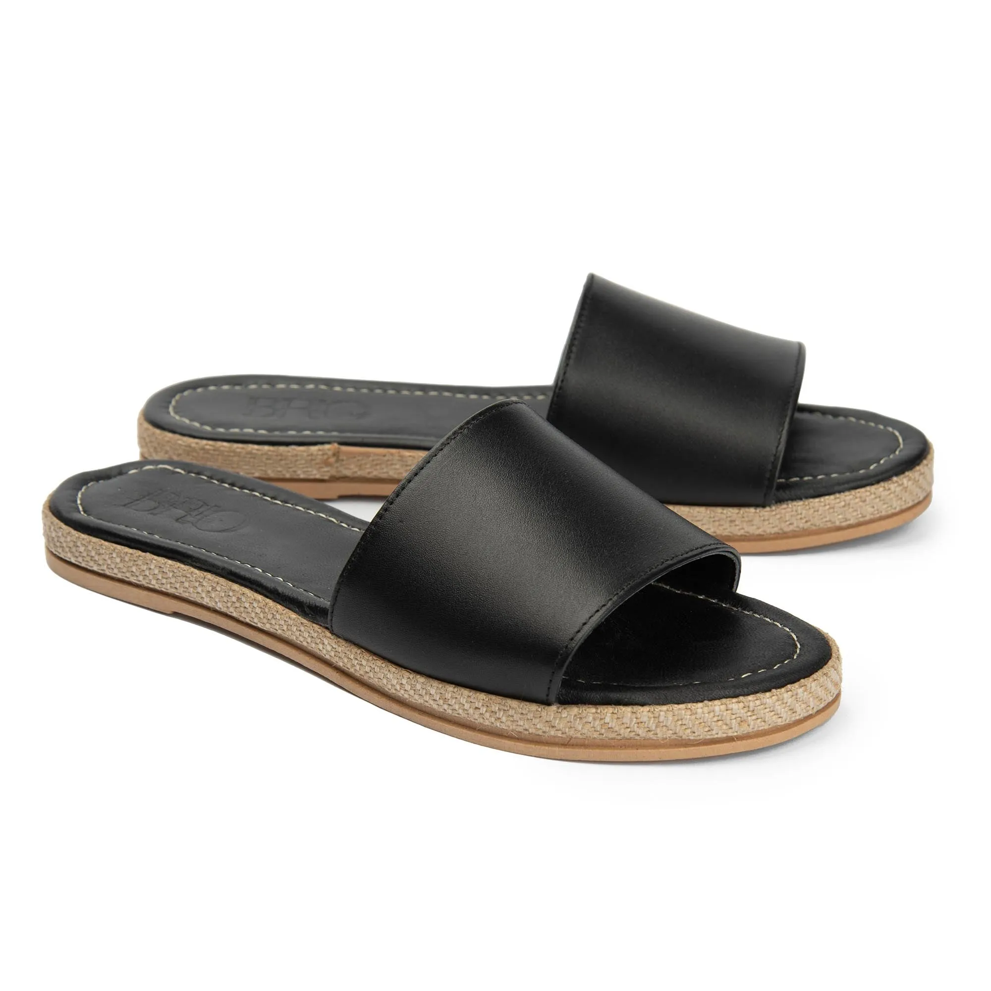 Brio Buckle Black Natural Leather Slippers