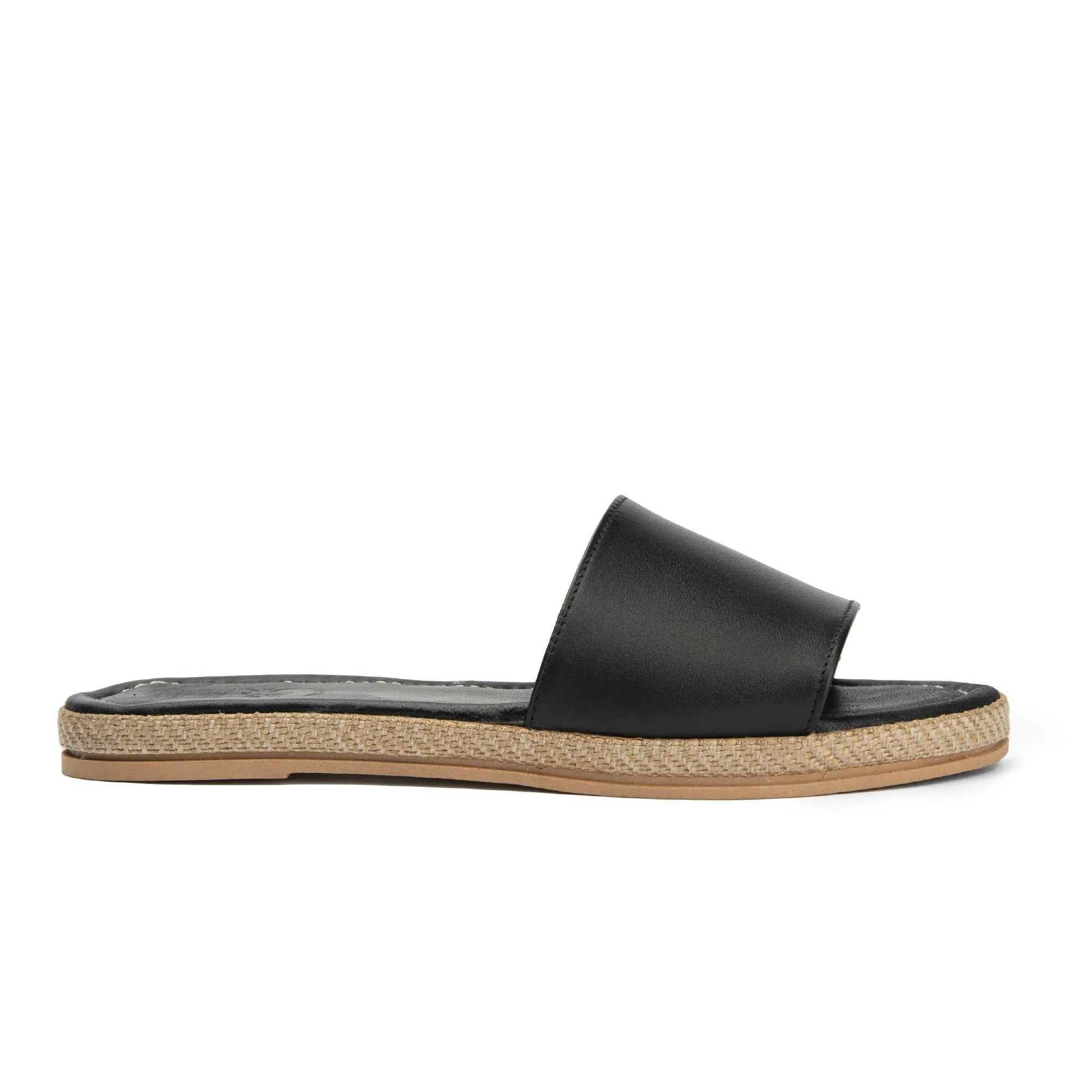 Brio Buckle Black Natural Leather Slippers