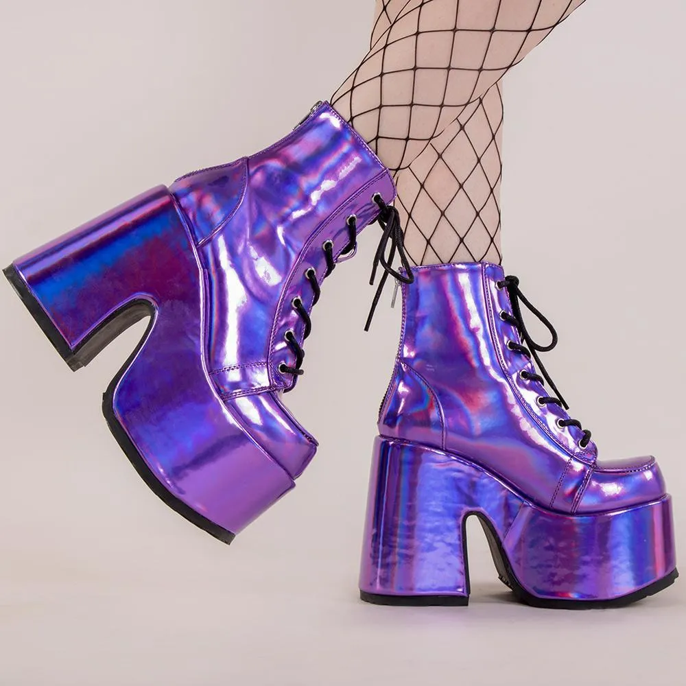 CAMEL-203 Purple Hologram Ankle Boots