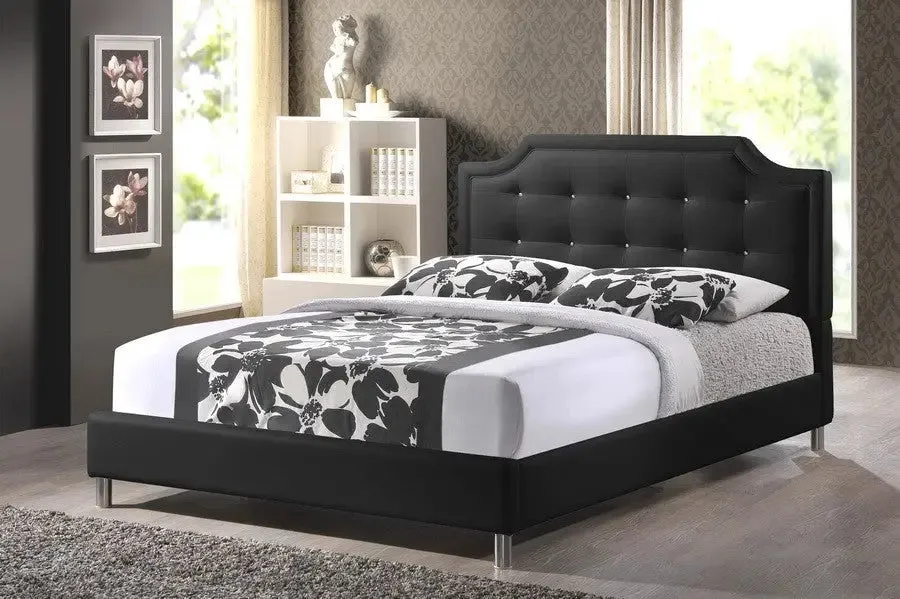 Carlotta Black Faux Leather Platform Bed w/Upholstered Headboard (King)