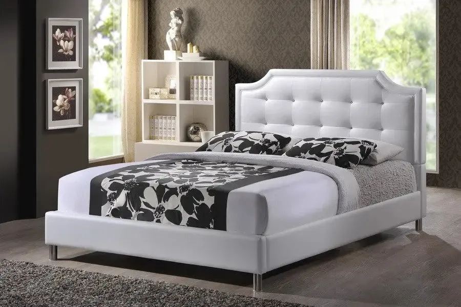 Carlotta White Faux Leather Platform Bed w/Upholstered Headboard (King)