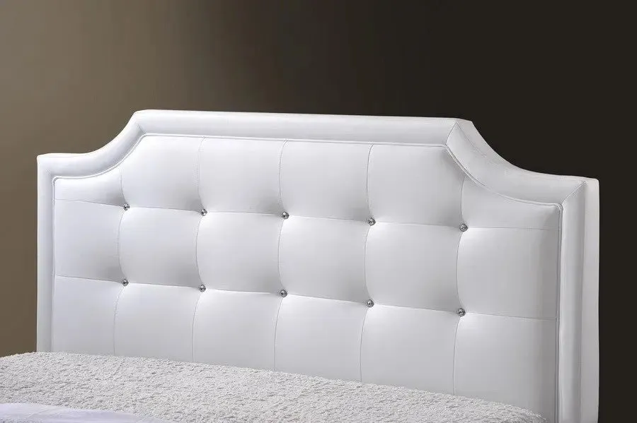 Carlotta White Faux Leather Platform Bed w/Upholstered Headboard (Queen)