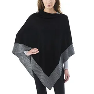 Celeste Ladies' Colorblock Cashmere Blend Travel Wrap Poncho (Black / Gray)