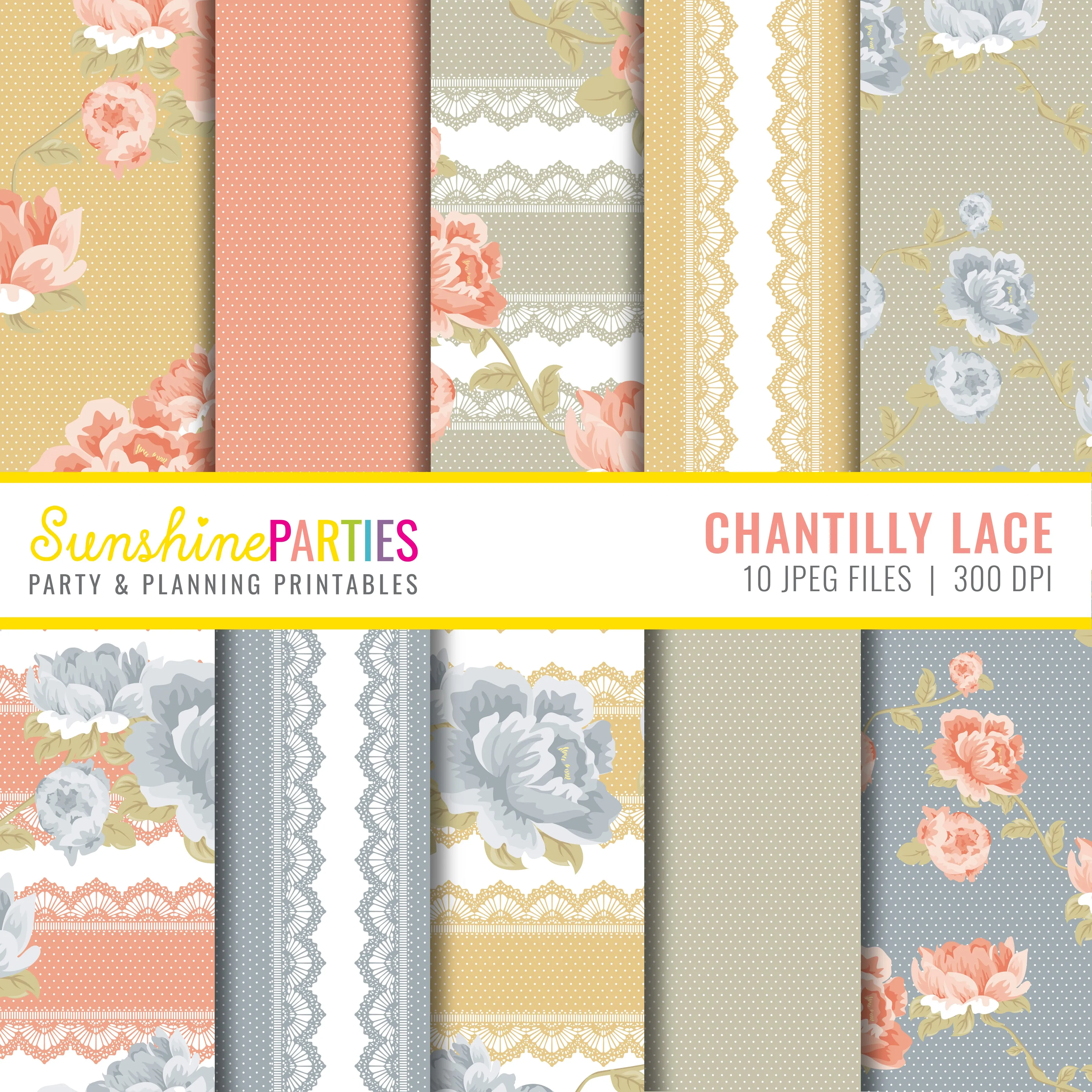 Chantilly Lace Digital Paper Set | Digital Paper Bundle | Floral