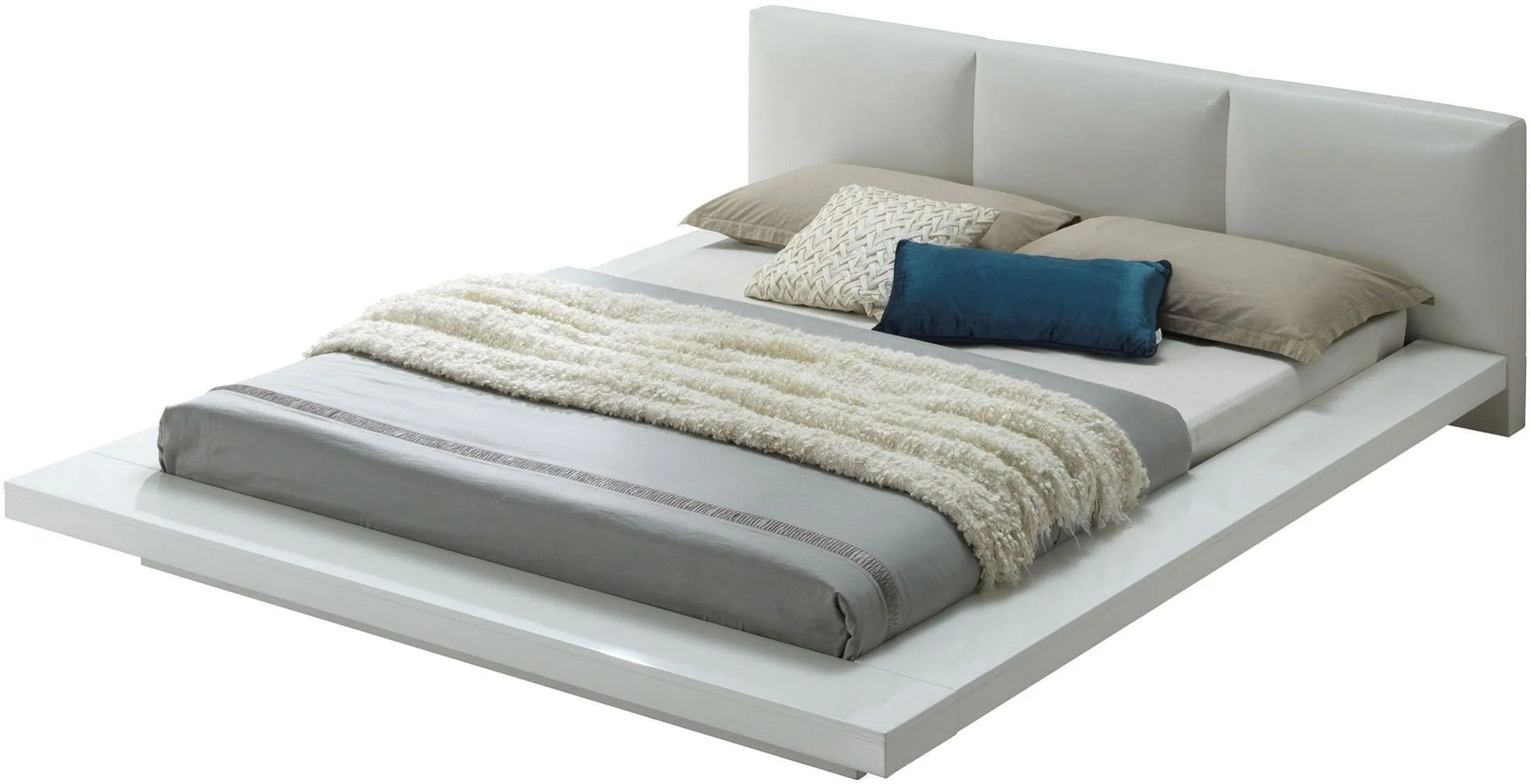 Christie High Gloss White Upholstered Platform Bed