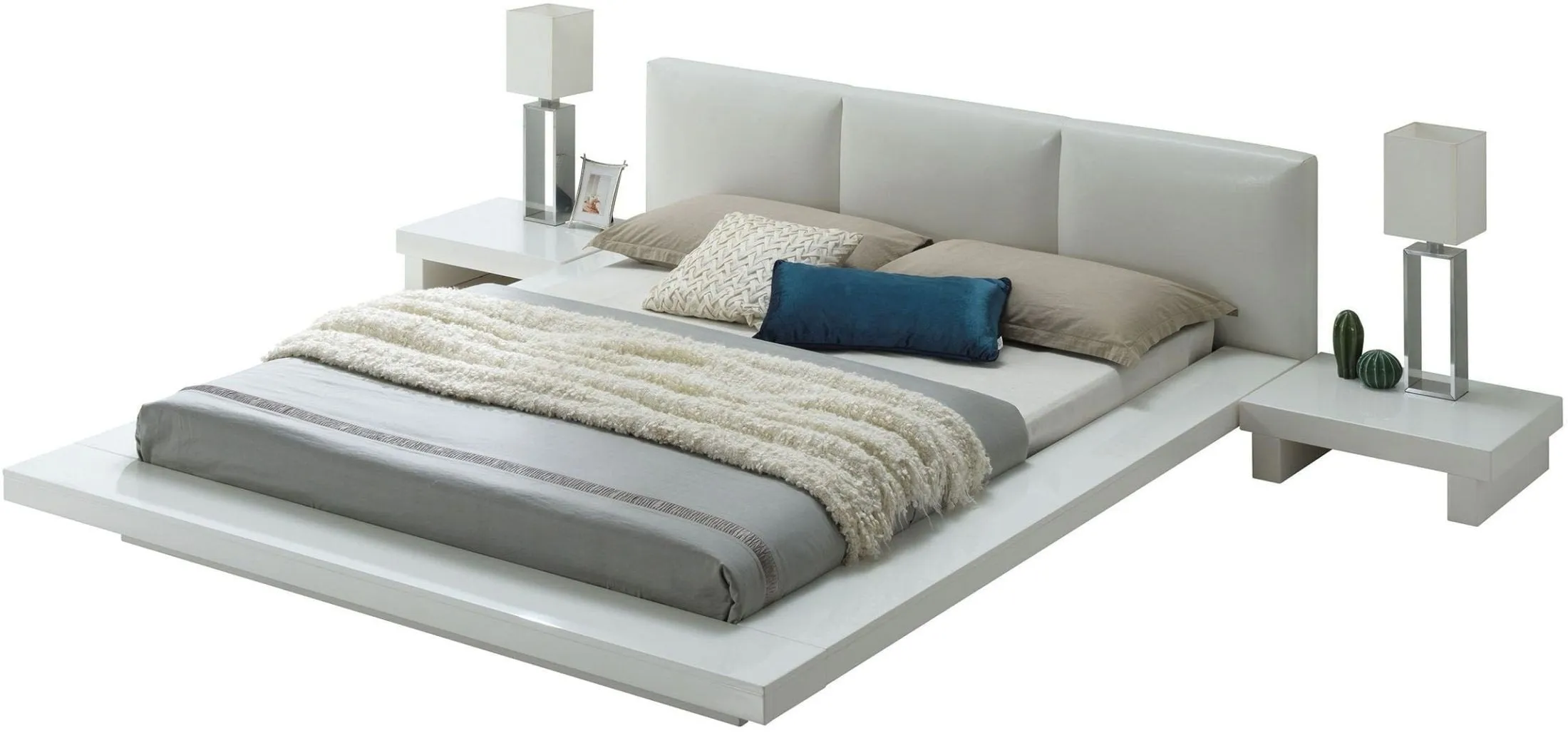 Christie High Gloss White Upholstered Platform Bed