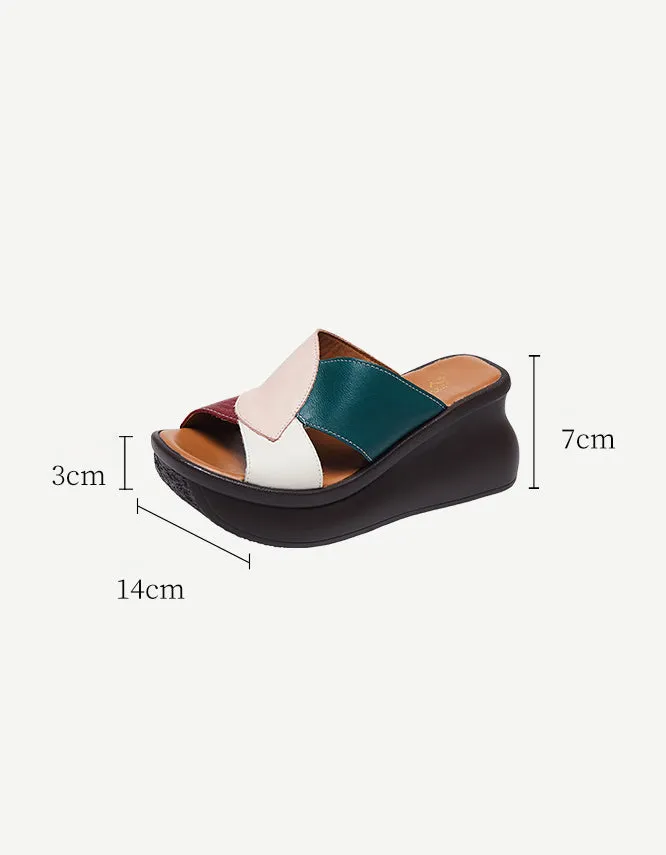 Color Matching Retro Leather Wedge Slippers