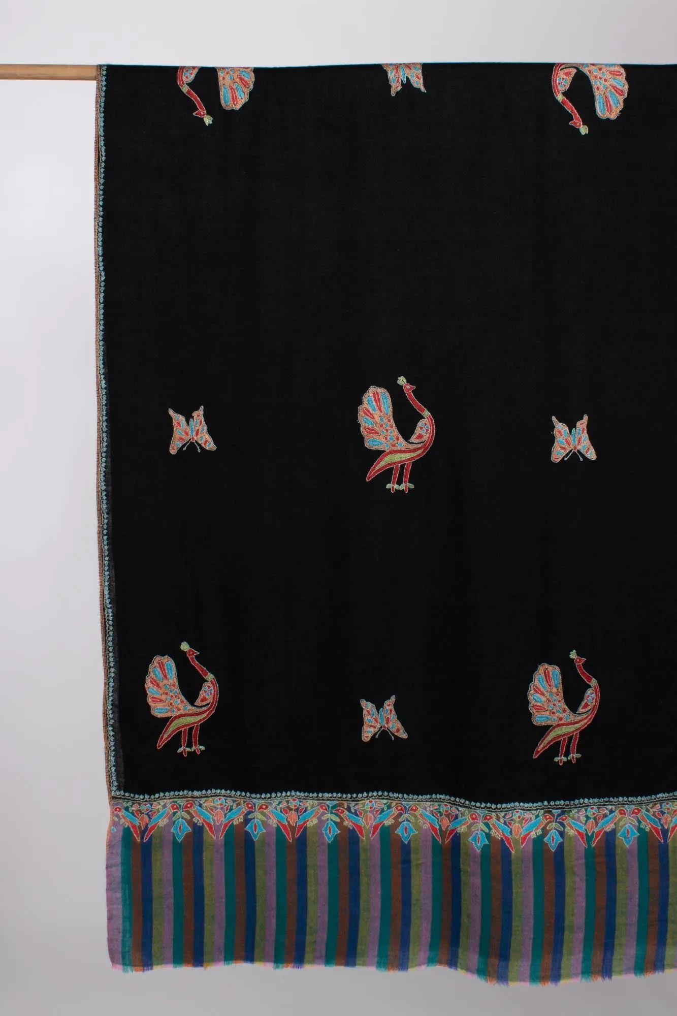 Dancing Peacock Black Pashmina Shawl - BUNDI