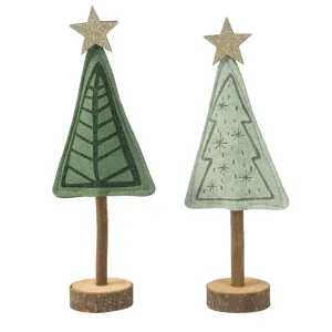 Decoris 27cm Green Felt Tree with Wooden Base Ornament (Choice of 2)