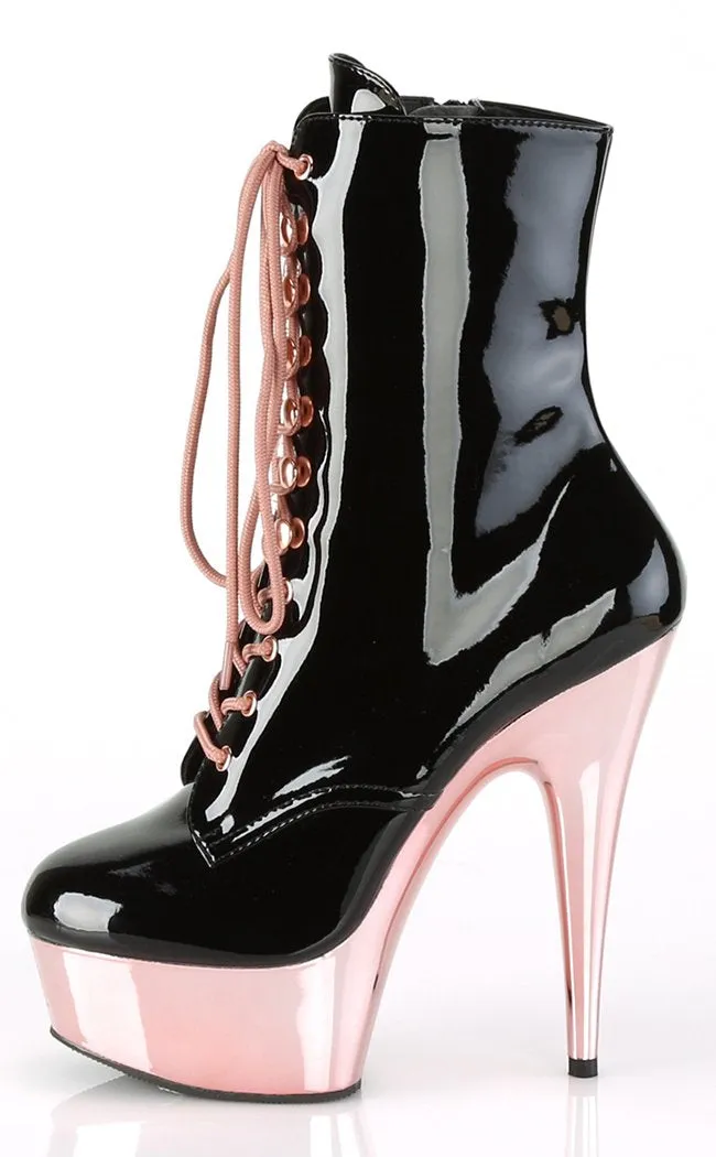 DELIGHT-1020 Black Patent Rose Gold Ankle Boots