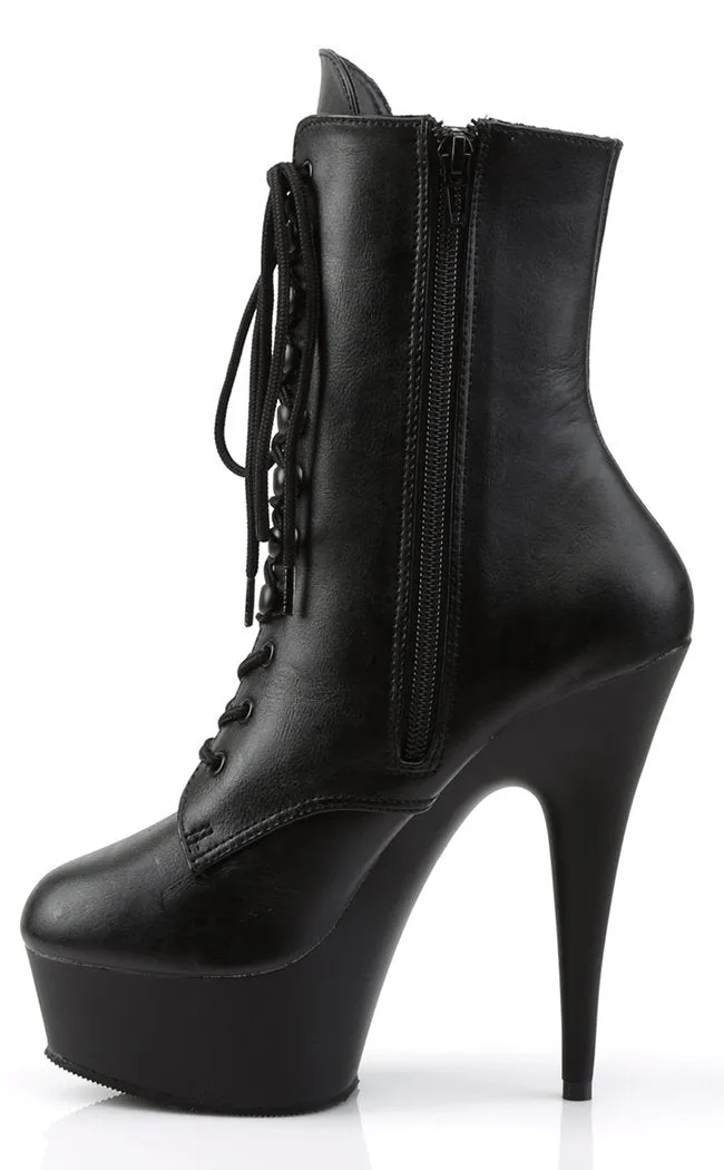 DELIGHT-1020 Black Vegan Leather Ankle Boots